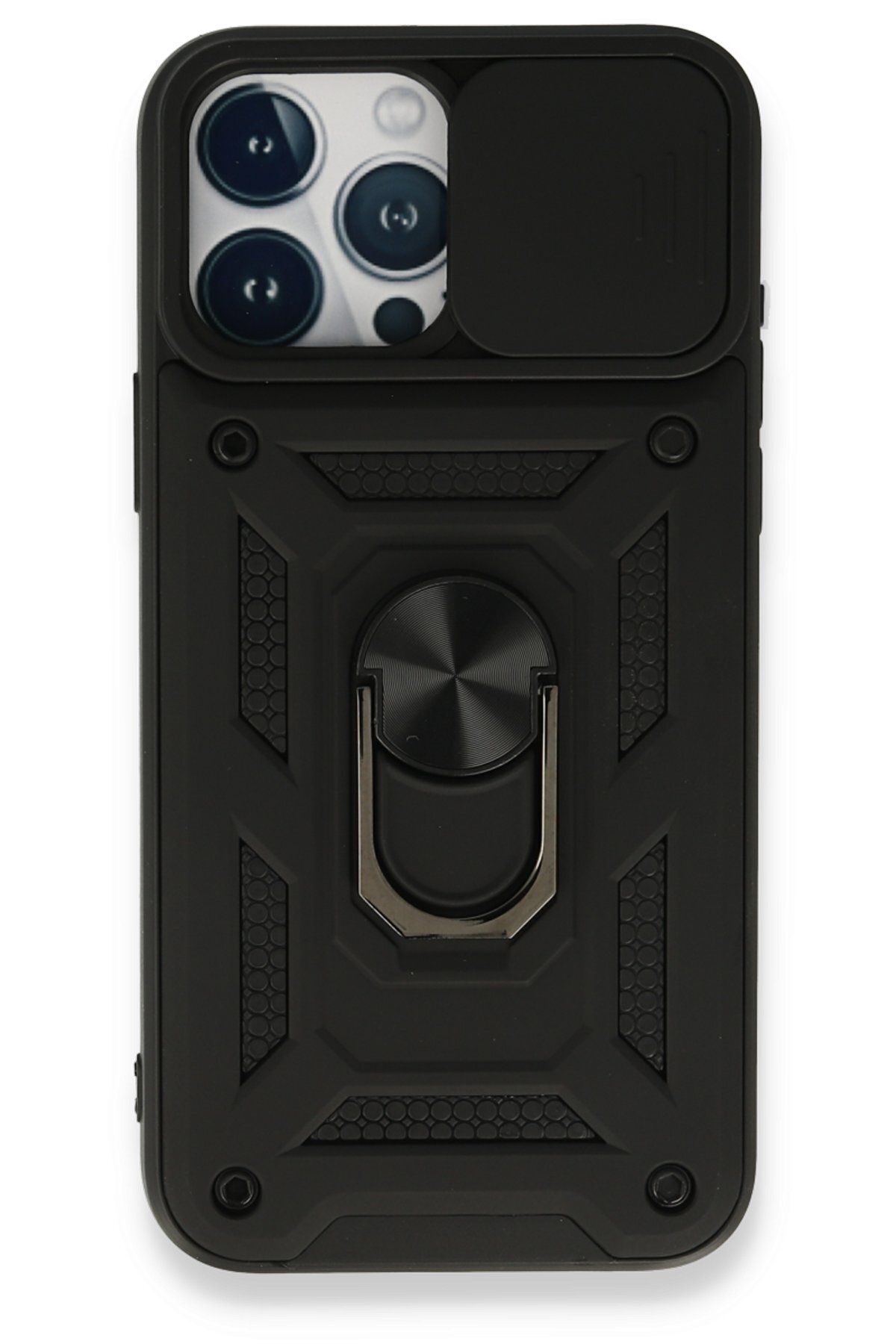 NewFace iPhone 15 Pro Max Kılıf Pars Lens Yüzüklü Silikon - Siyah ZRNET