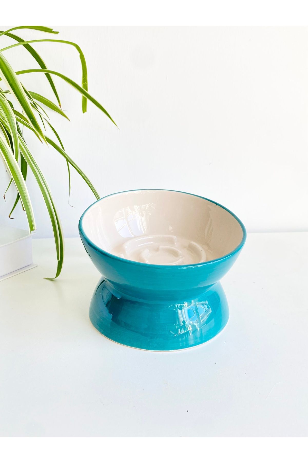 stilinbu-Ceramic Slow Eat Cat Food Bowl (Turquoise) 5