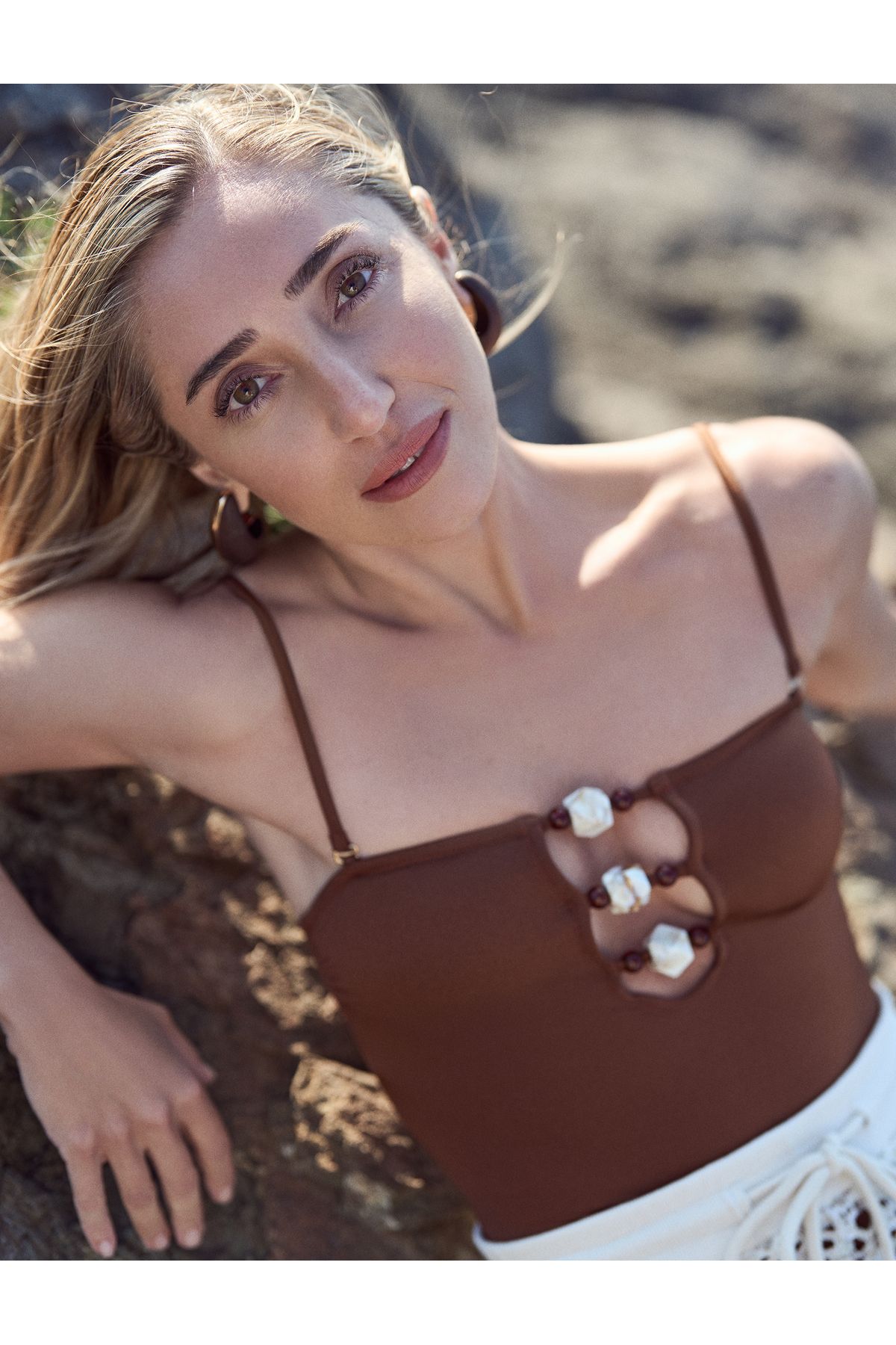 Koton-X Şahika Ercümen - Strapless Swimsuit Window Detail Beaded Removable Thin Strap Shiny 1