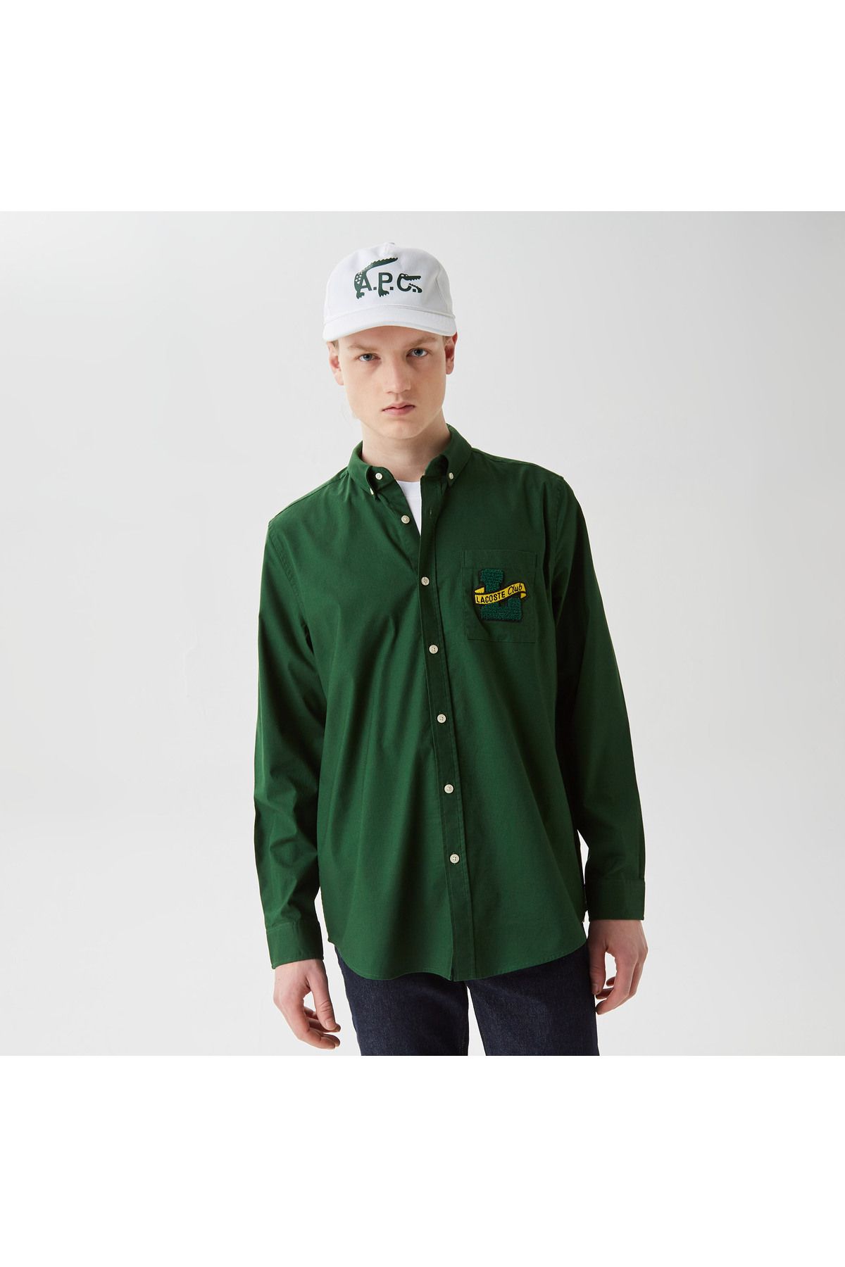 پیراهن / بلوز دکمه دار سبز مردانه یقه باریک Lacoste