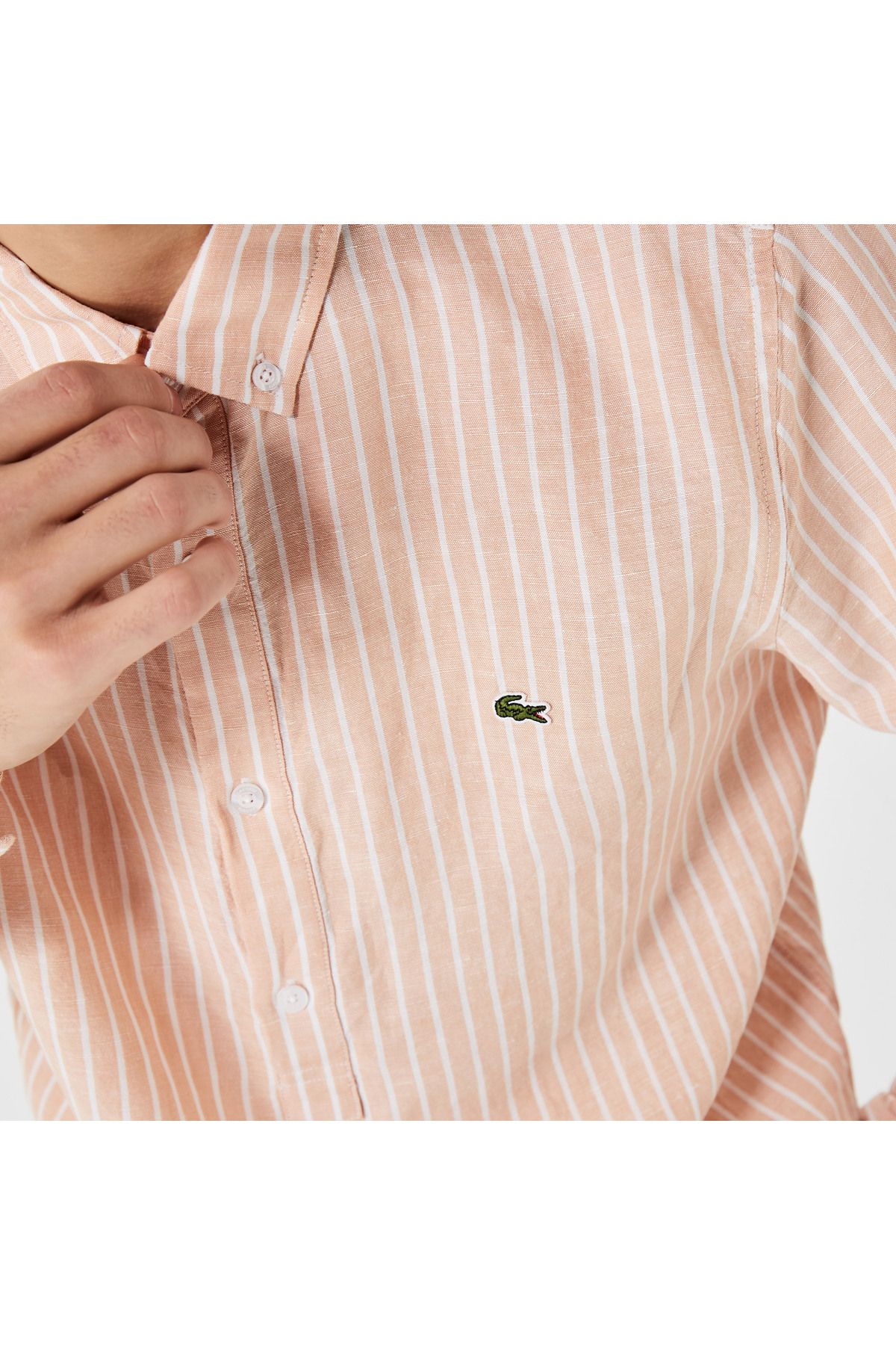 پیراهن / بلوز دکمه دار صورتی مردانه یقه متناسب اورجینال Lacoste