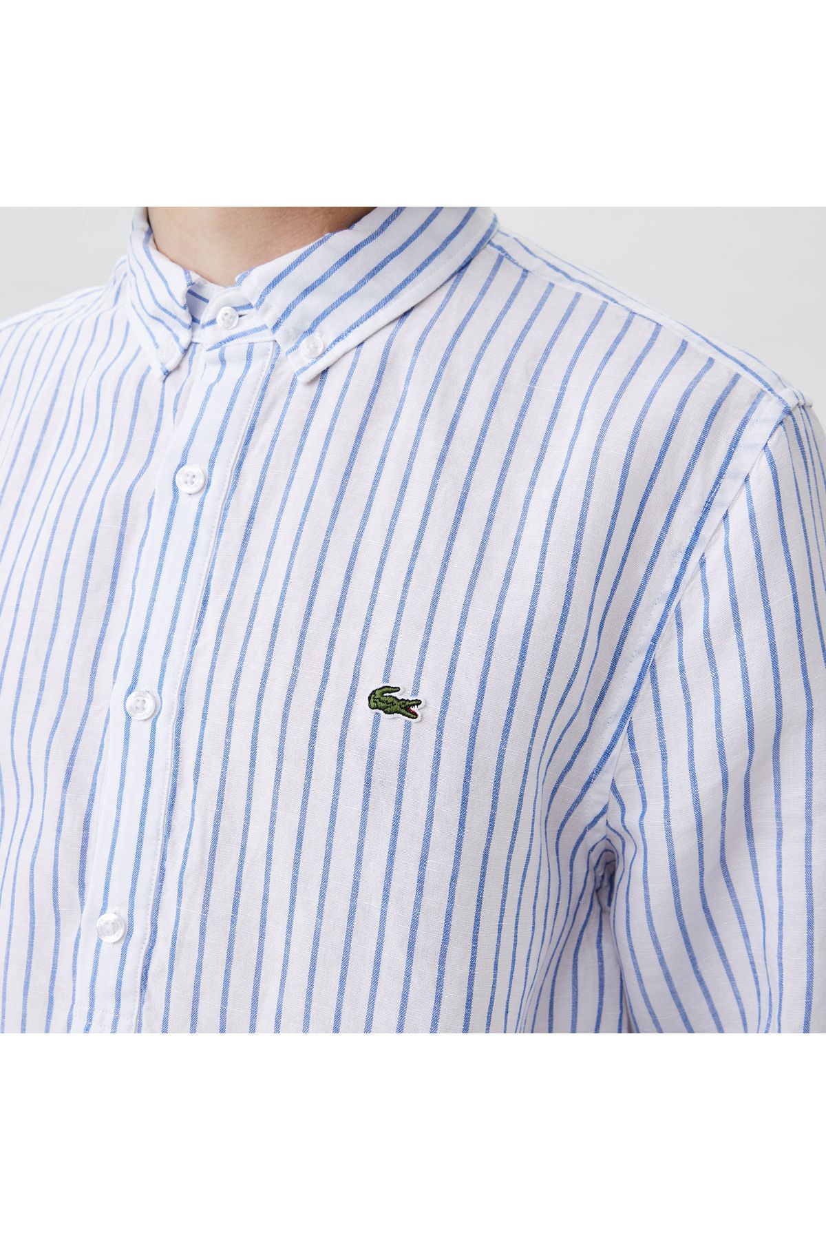 پیراهن / بلوز دکمه دار سفید مردانه راه یقه ای متناسب Lacoste