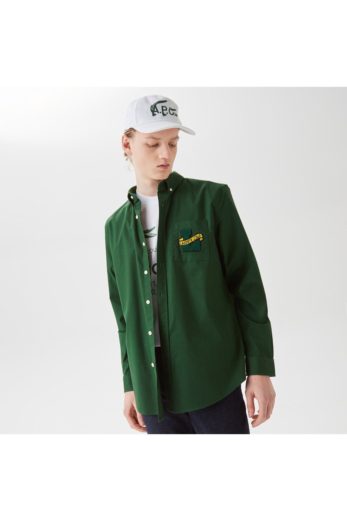 پیراهن / بلوز دکمه دار سبز مردانه یقه باریک Lacoste