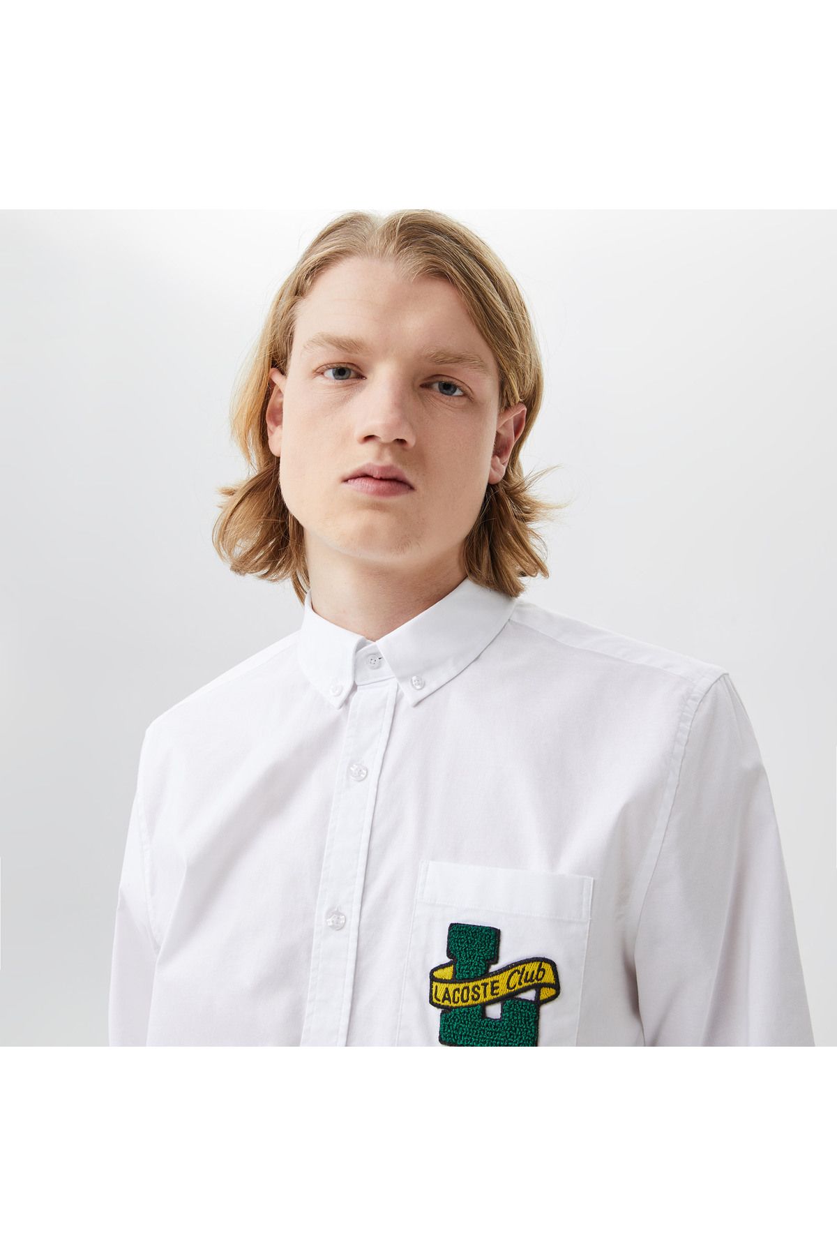 پیراهن / بلوز دکمه دار سفید مردانه باریک اورجینال Lacoste