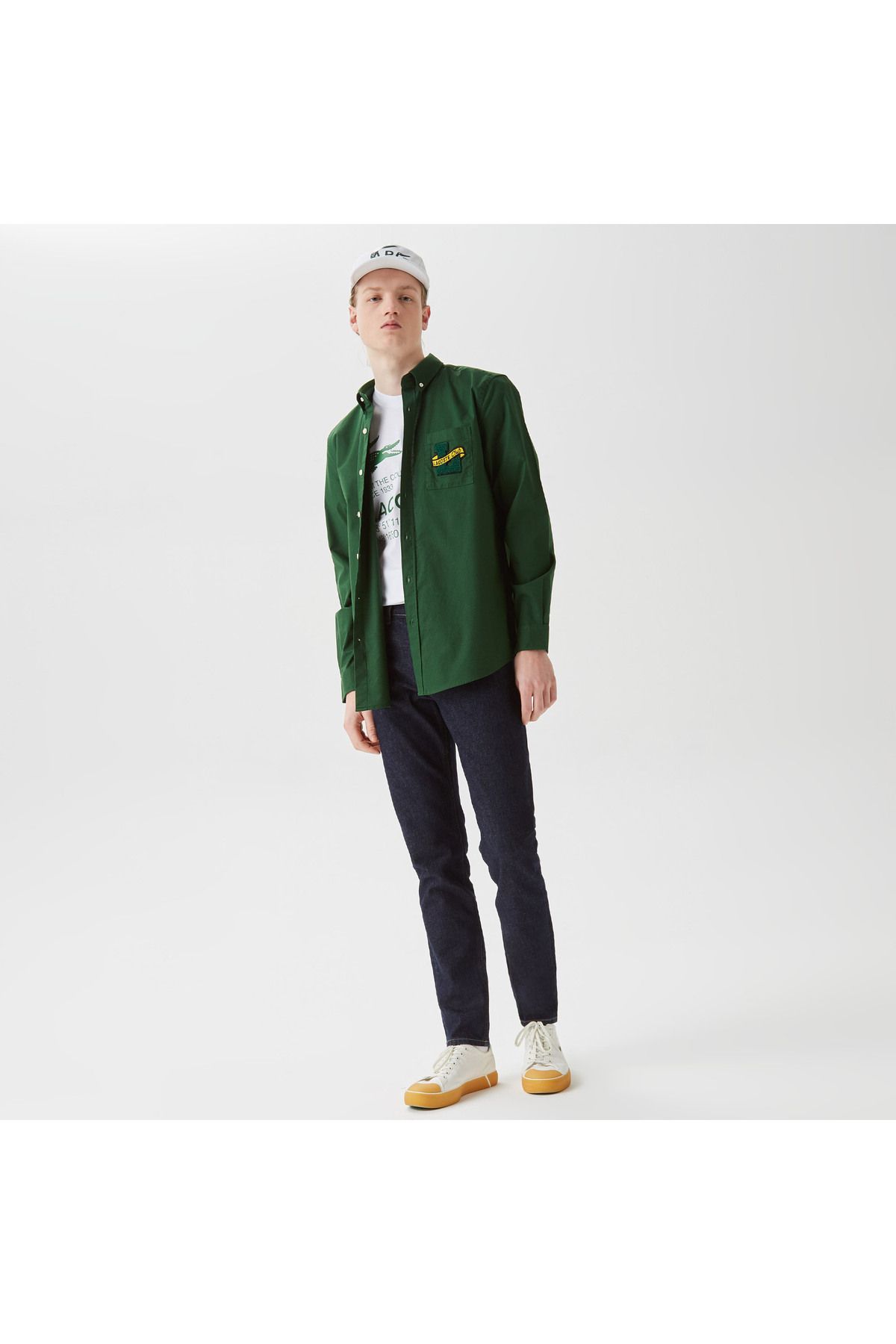 پیراهن / بلوز دکمه دار سبز مردانه یقه باریک Lacoste