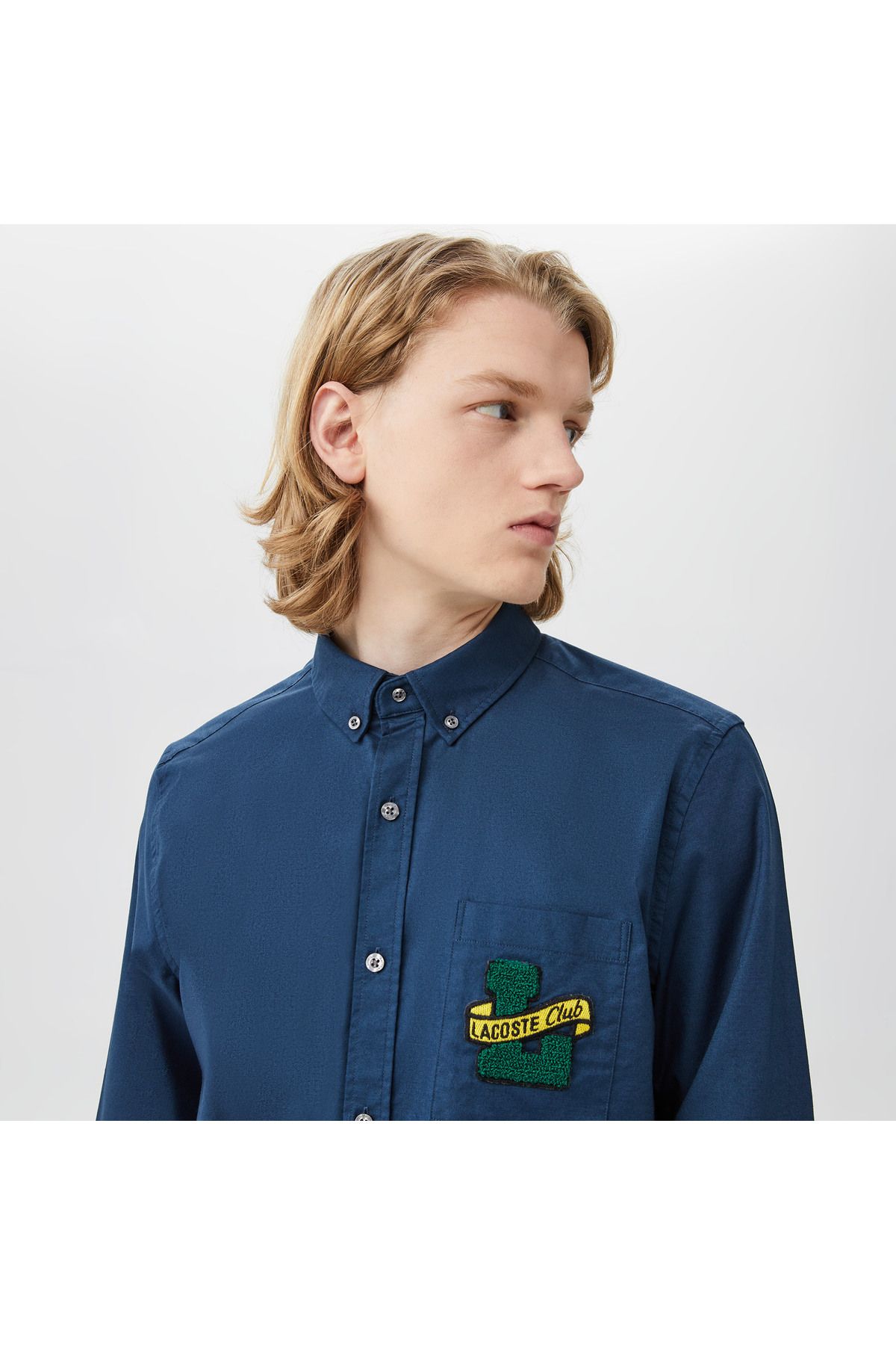 پیراهن / بلوز دکمه دار آبی مردانه یقه لباس باریک Lacoste