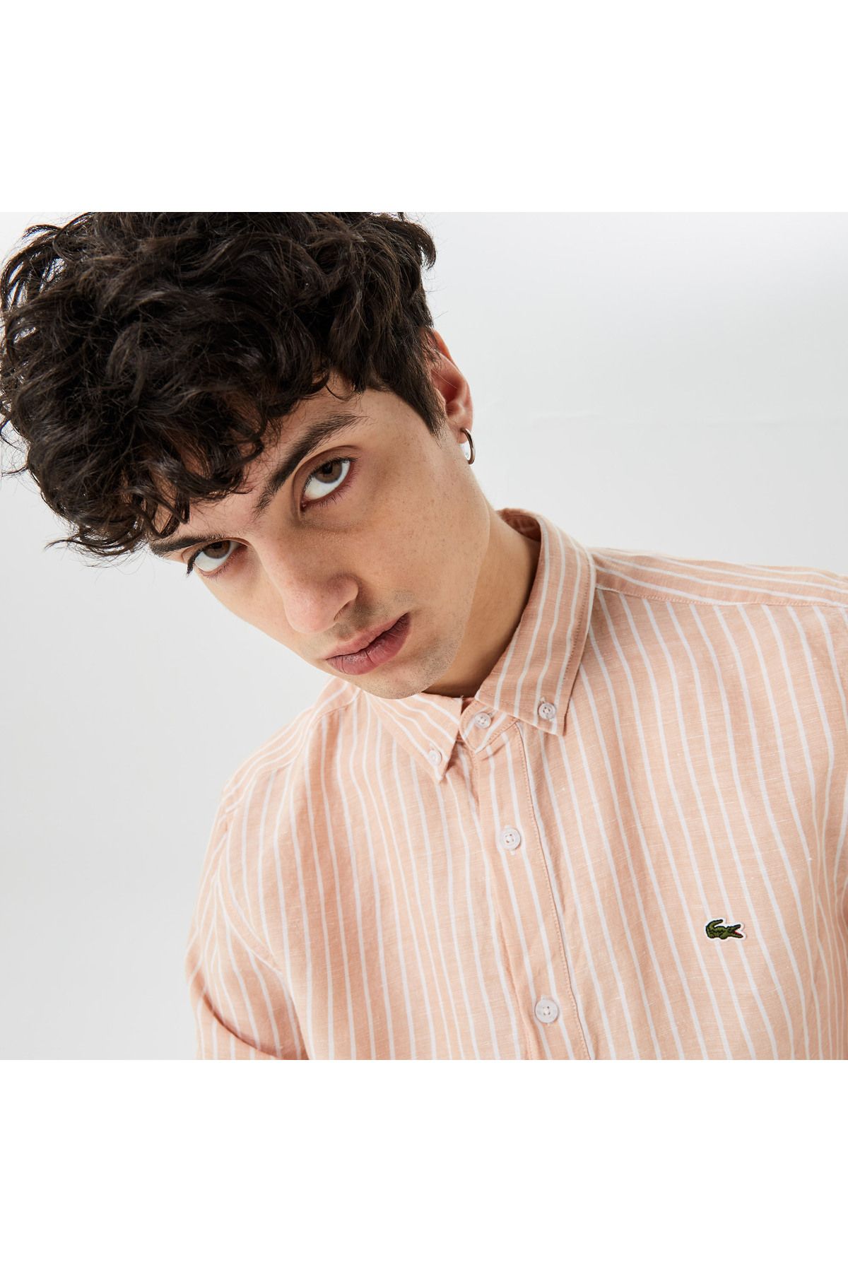 پیراهن / بلوز دکمه دار صورتی مردانه یقه متناسب اورجینال Lacoste