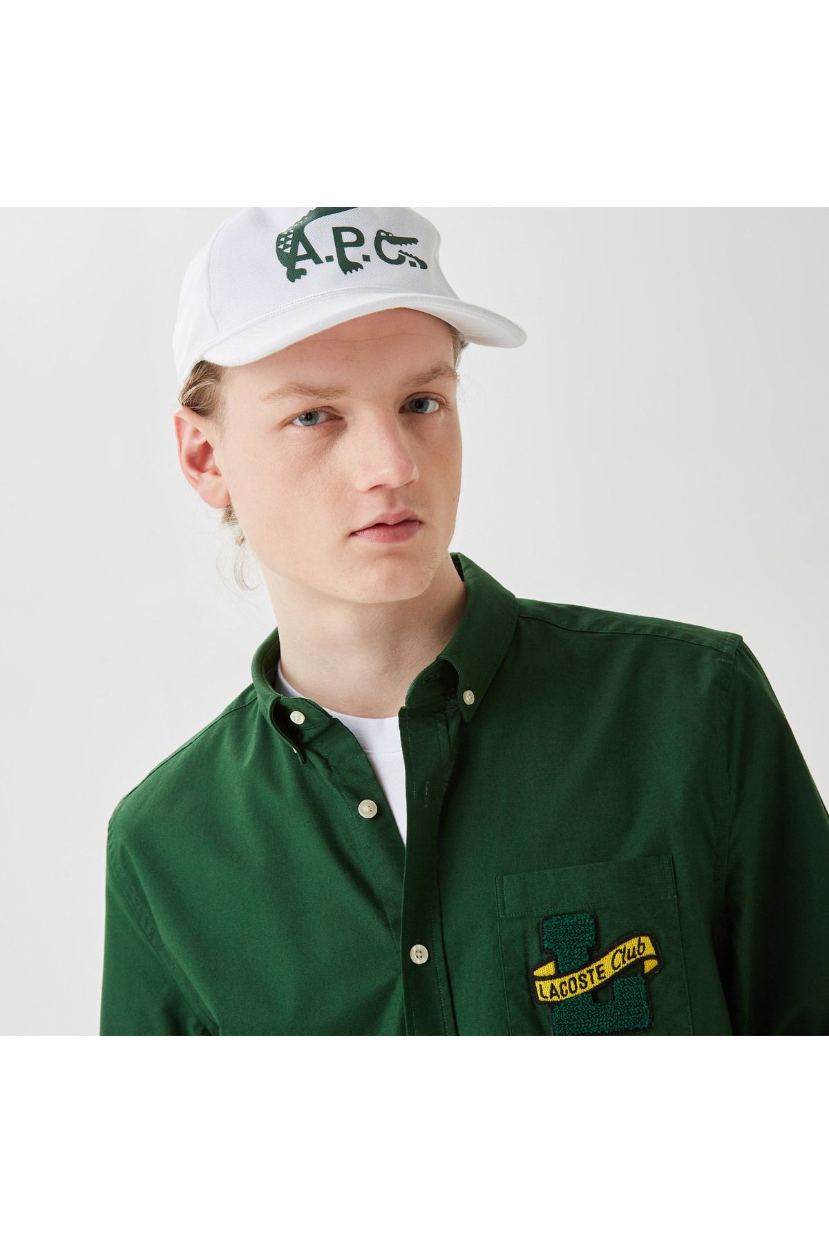 پیراهن / بلوز دکمه دار سبز مردانه یقه باریک Lacoste