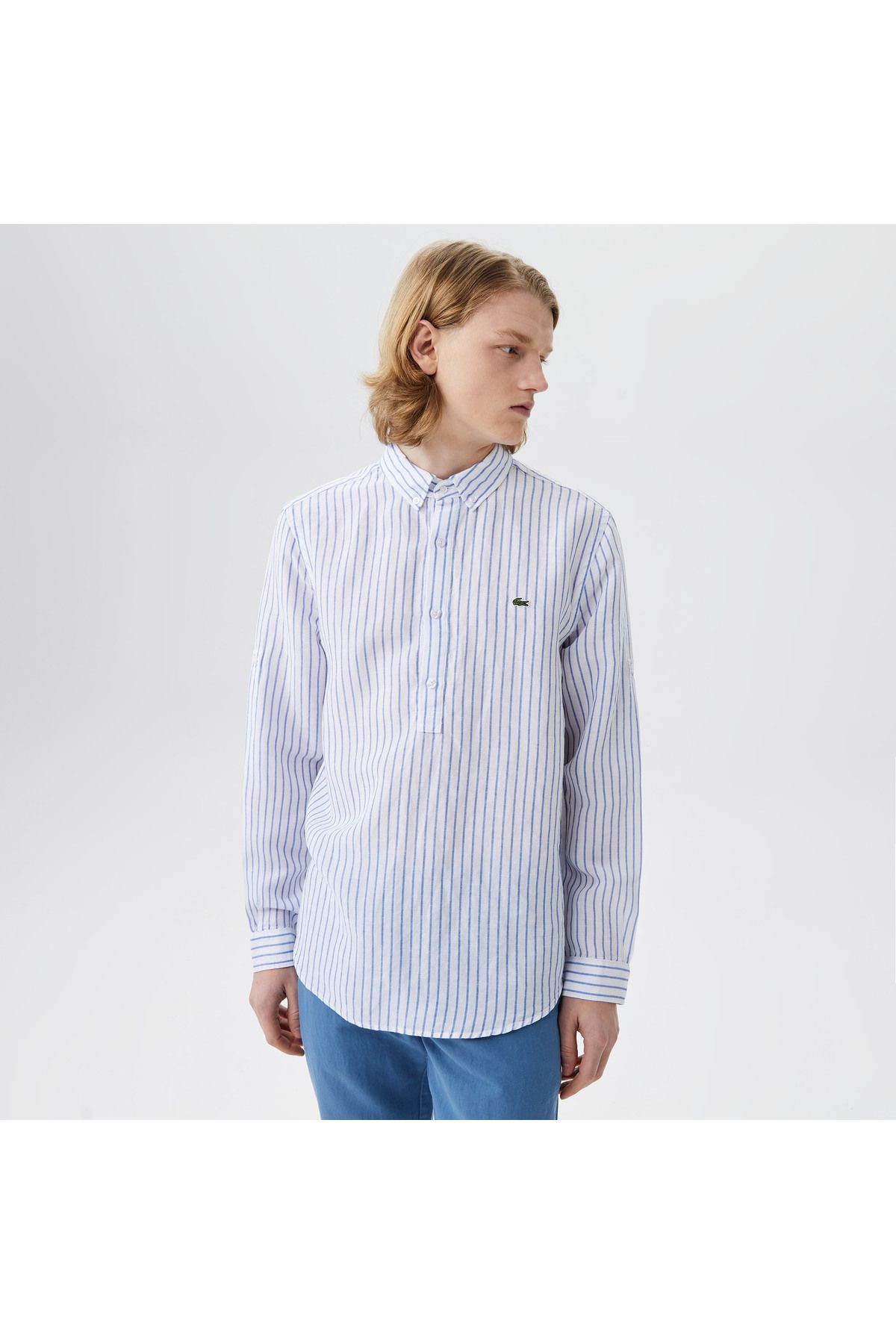 پیراهن / بلوز دکمه دار سفید مردانه راه یقه ای متناسب Lacoste