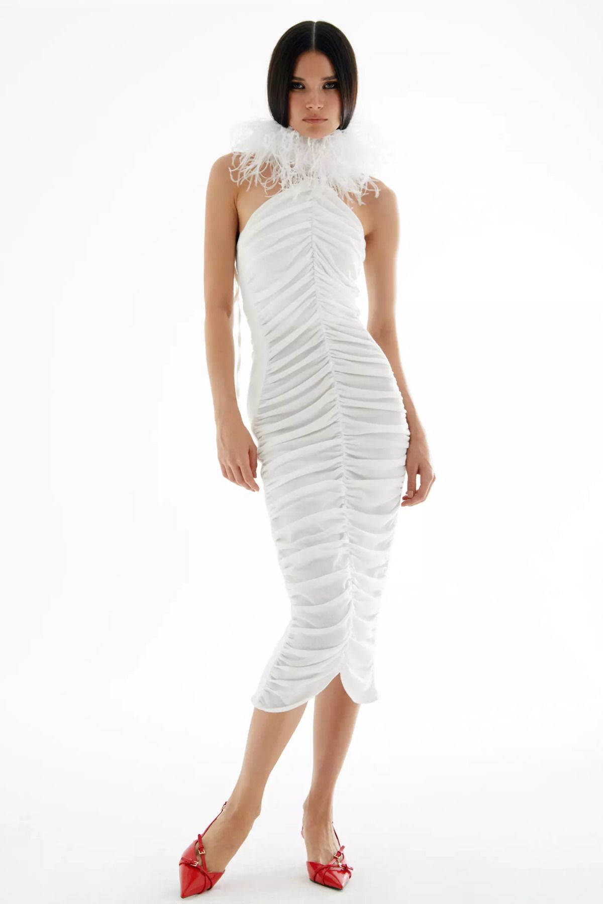 robe longue sans manches en maille blanche