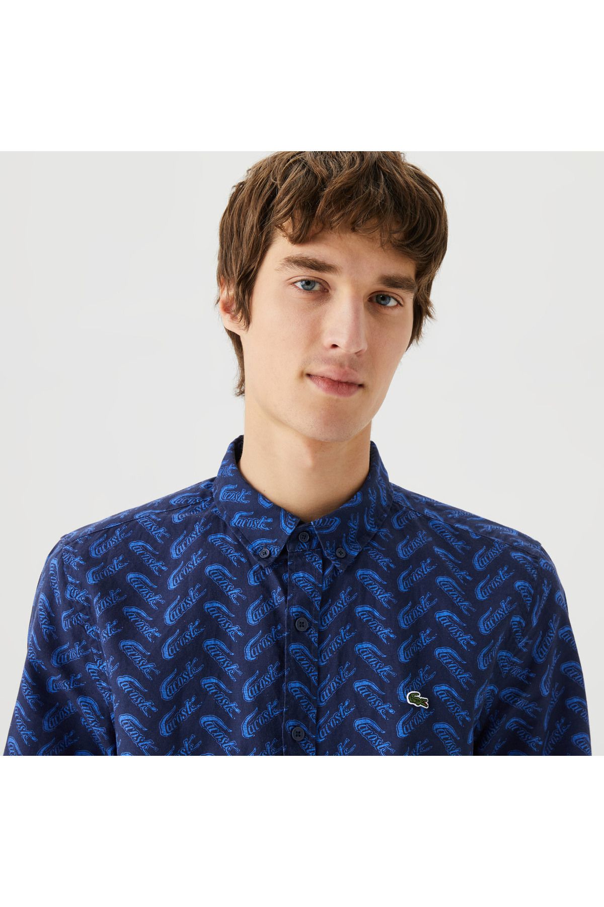 پیراهن / بلوز دکمه دار آبی مردانه با طرح یقه معمولی Lacoste