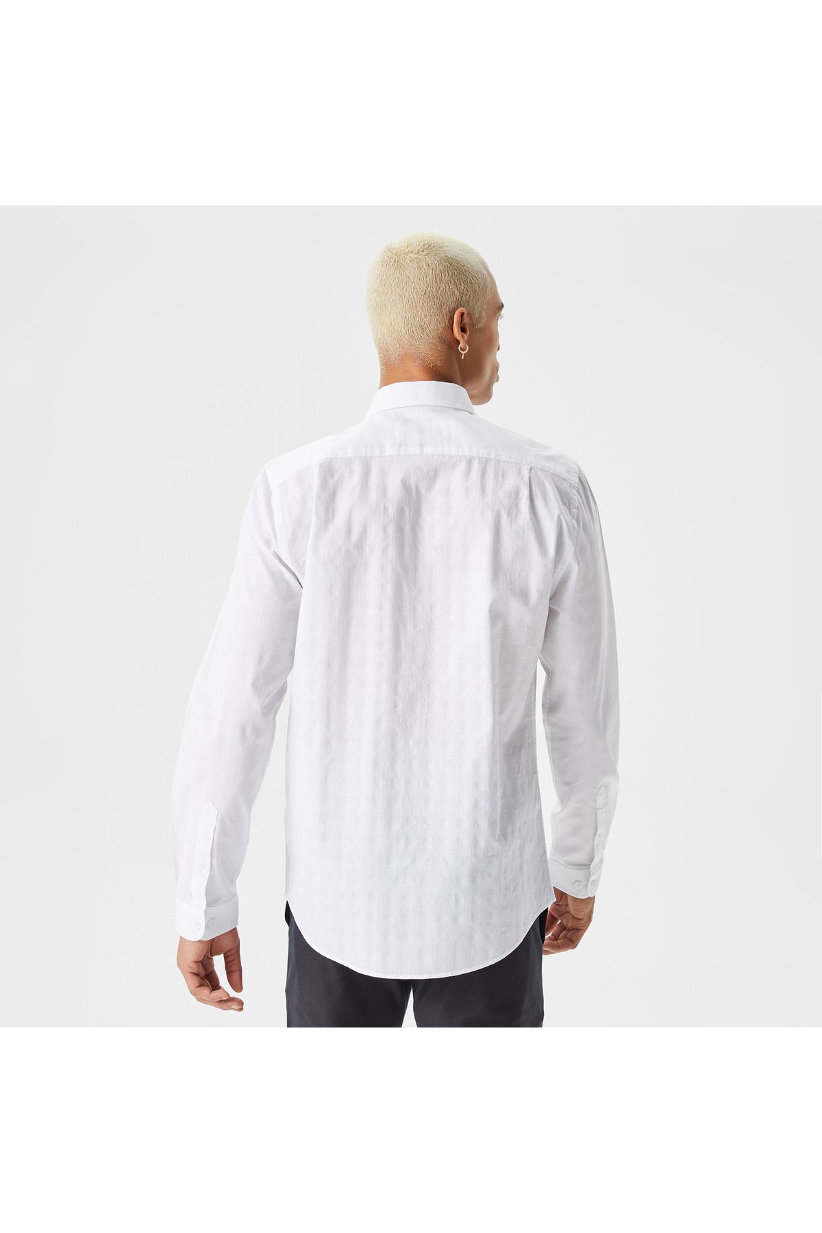 پیراهن / بلوز دکمه دار سفید مردانه باریک اورجینال Lacoste