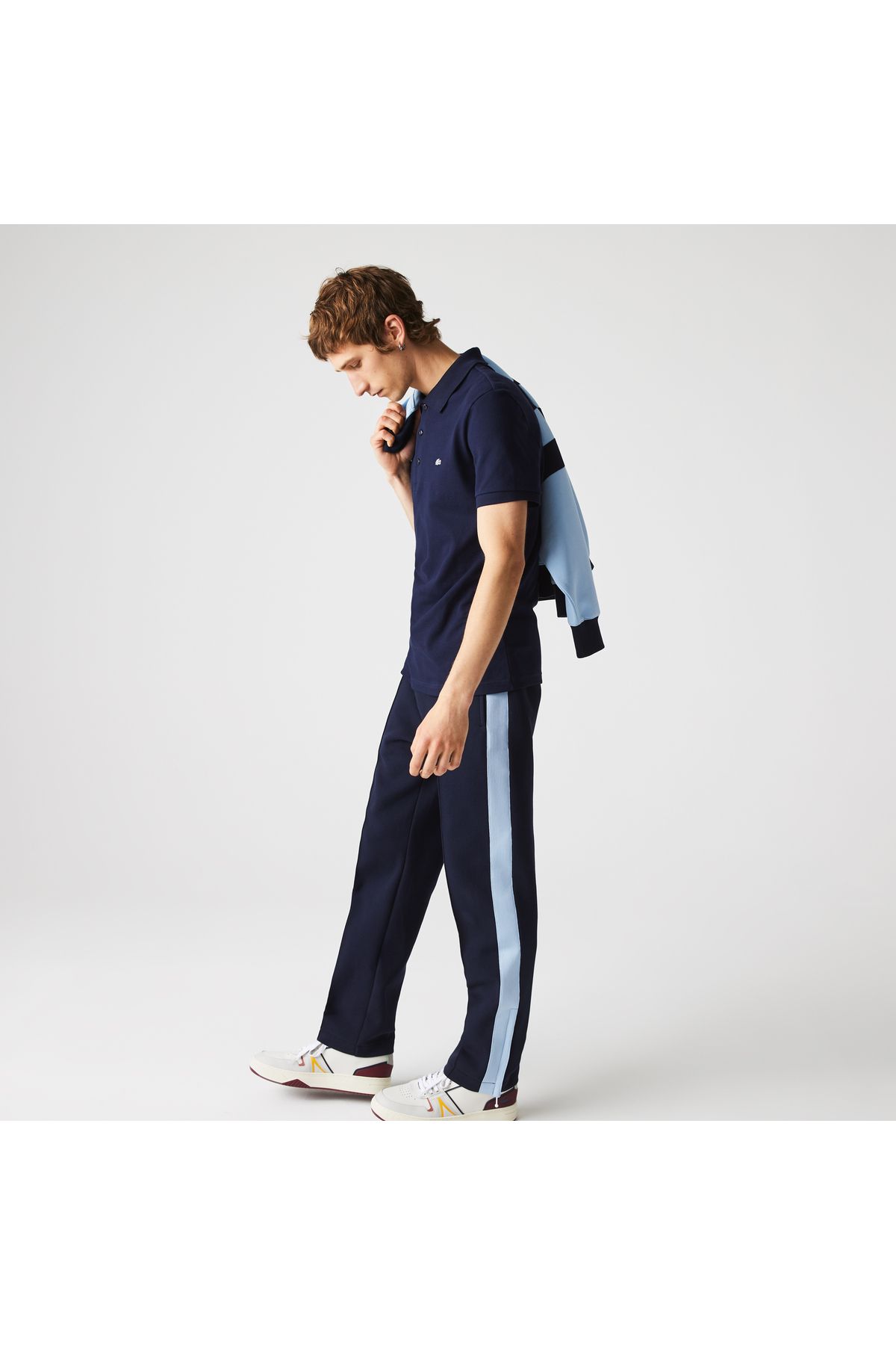 تی شرت یقه پولو مردانه اسکینی چوگان آبی اورجینال Lacoste