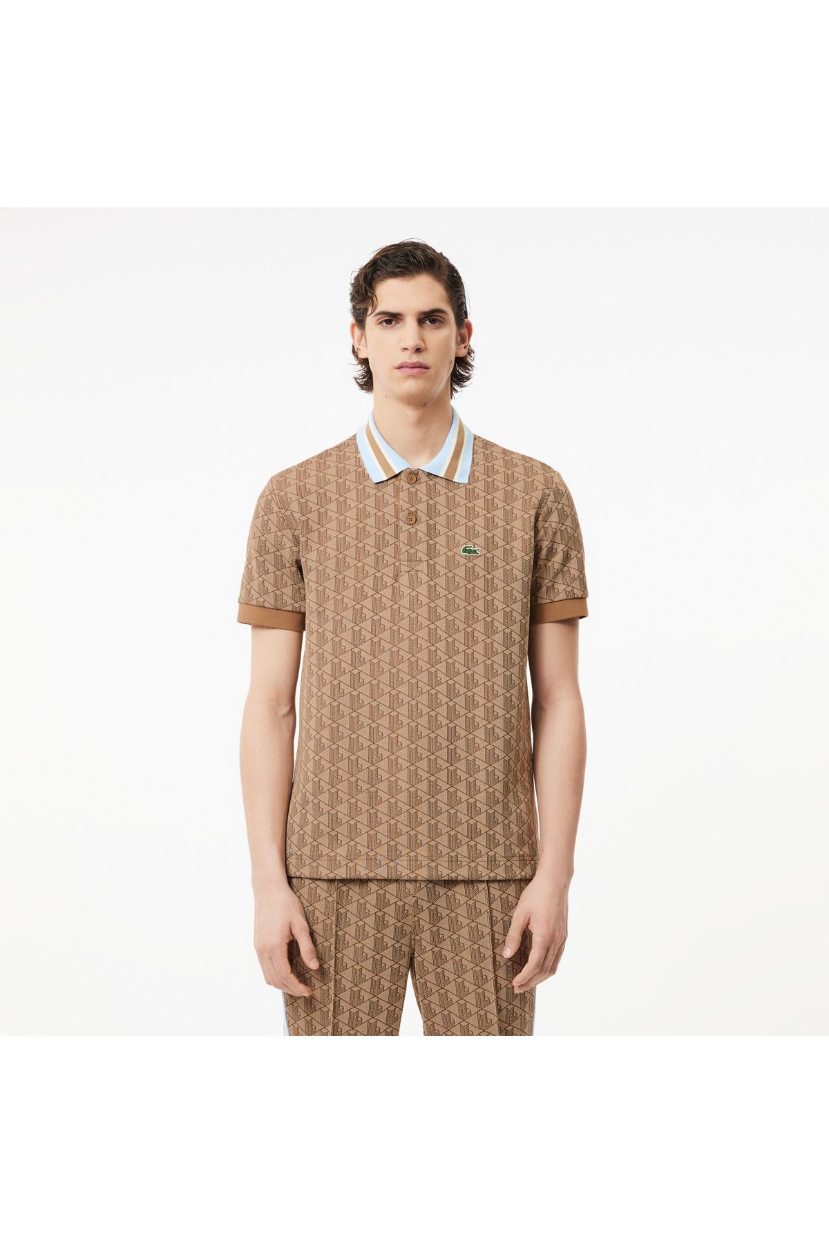تی شرت یقه پولو چند رنگ مردانه مونوگرام کلاسیک مناسب قهوه ای چوگان Lacoste