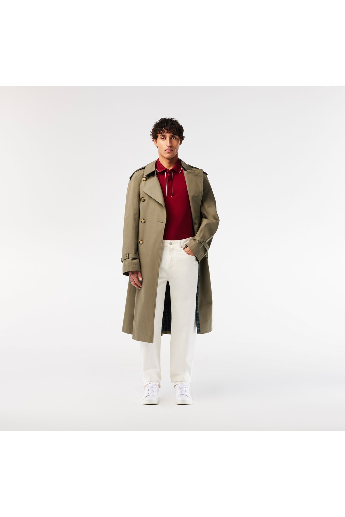 تی شرت یقه پولو قرمز مردانه چوگان پنبه ارگانیک به طور منظم Lacoste