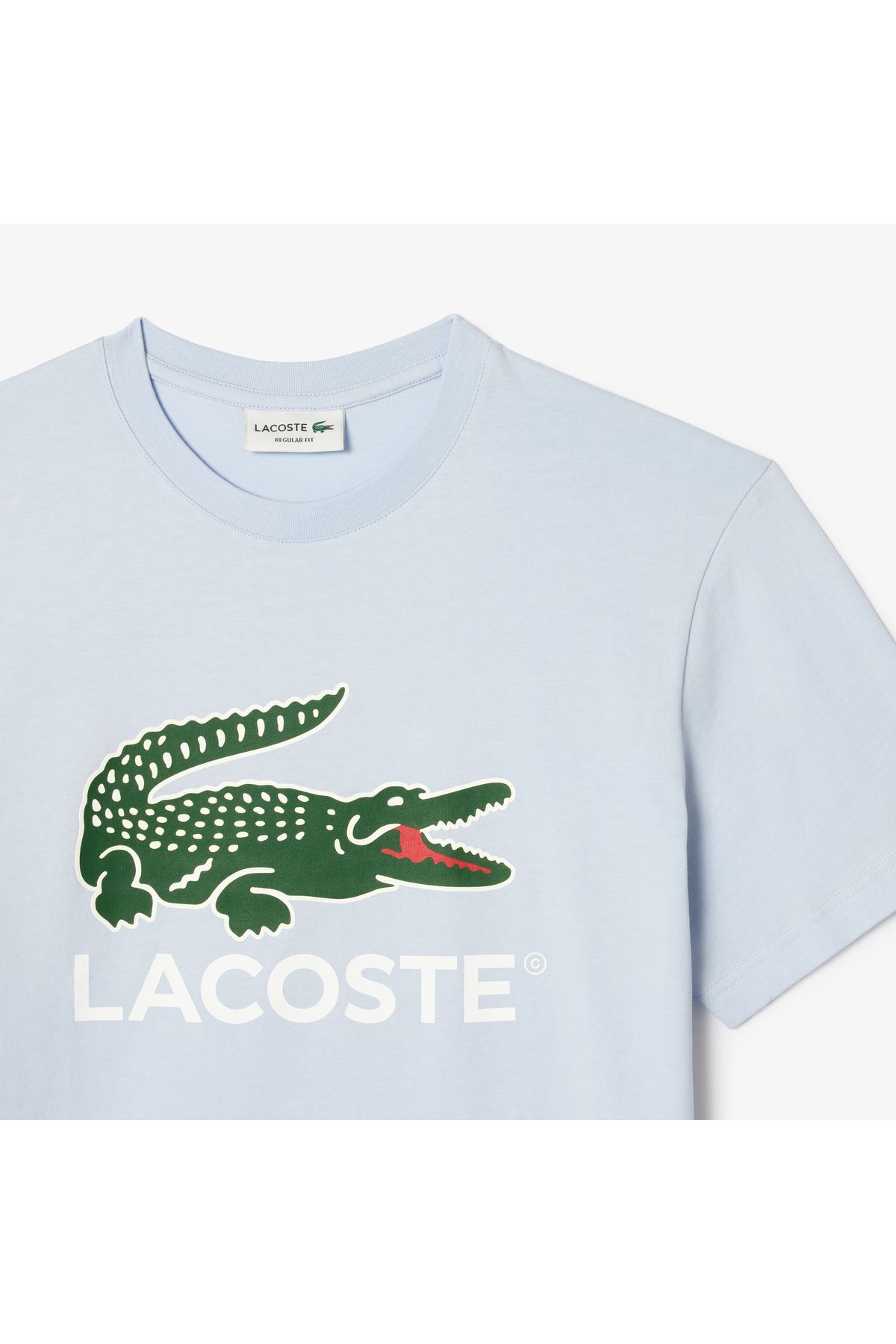 تی شرت آبی مردانه یقه دوچرخه مناسب روشن طرح دار Lacoste