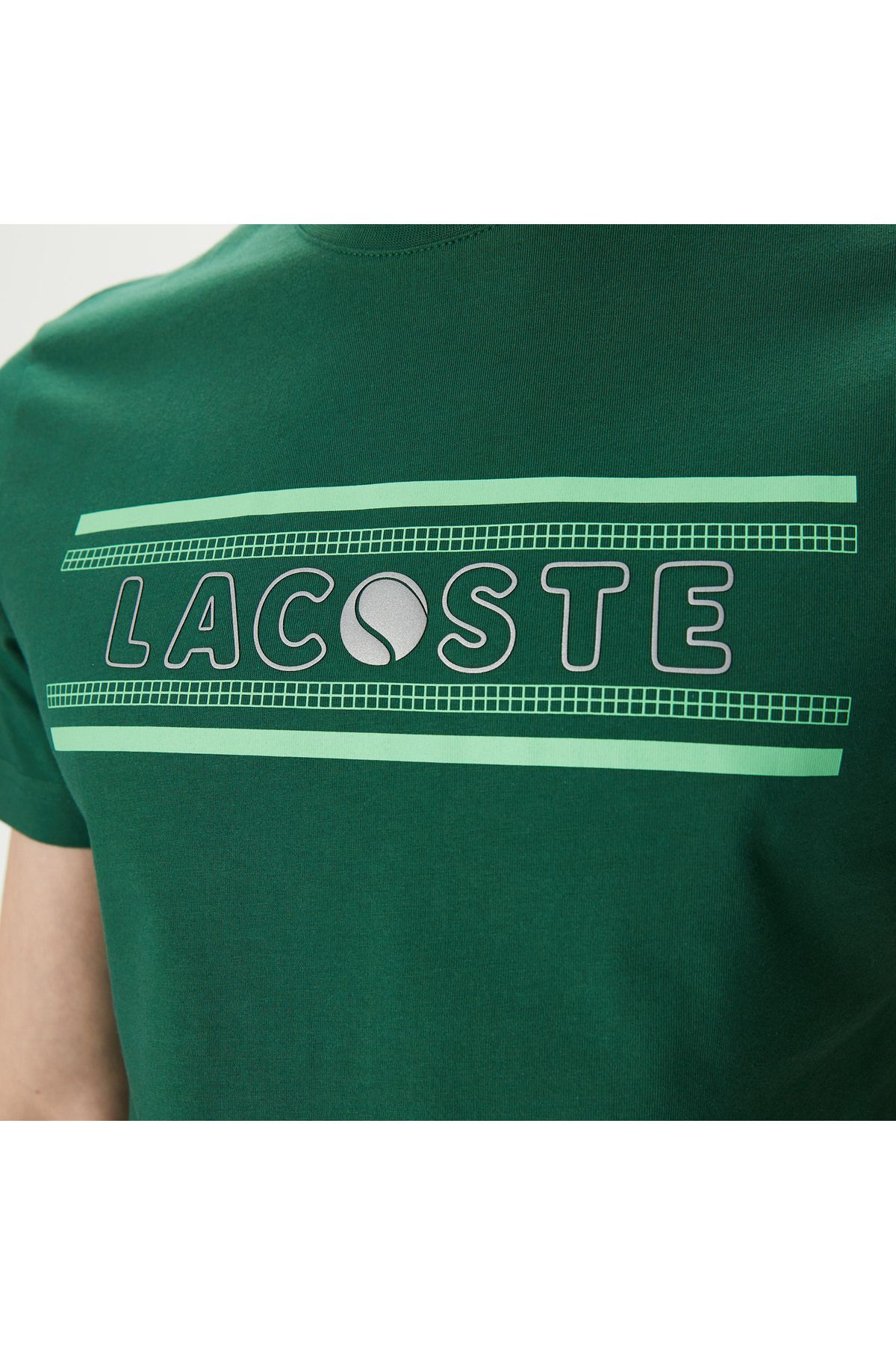 تی شرت سبز مردانه یقه دوچرخه مناسب طرح دار Lacoste