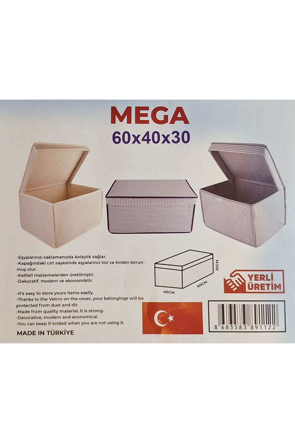 Başak Ev Tekstili-Multi-Purpose Storage Box Mega 60 X 40 X 30 cm 5