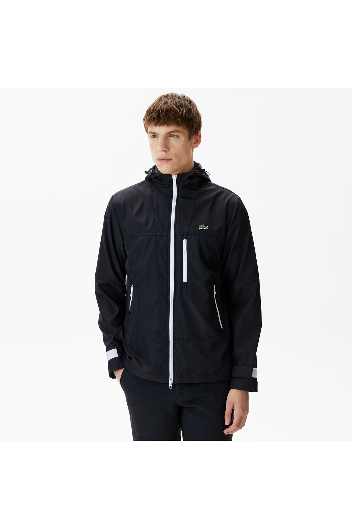 Lacoste Erkek Kapüşonlu Siyah Yağmurluk görsel 7