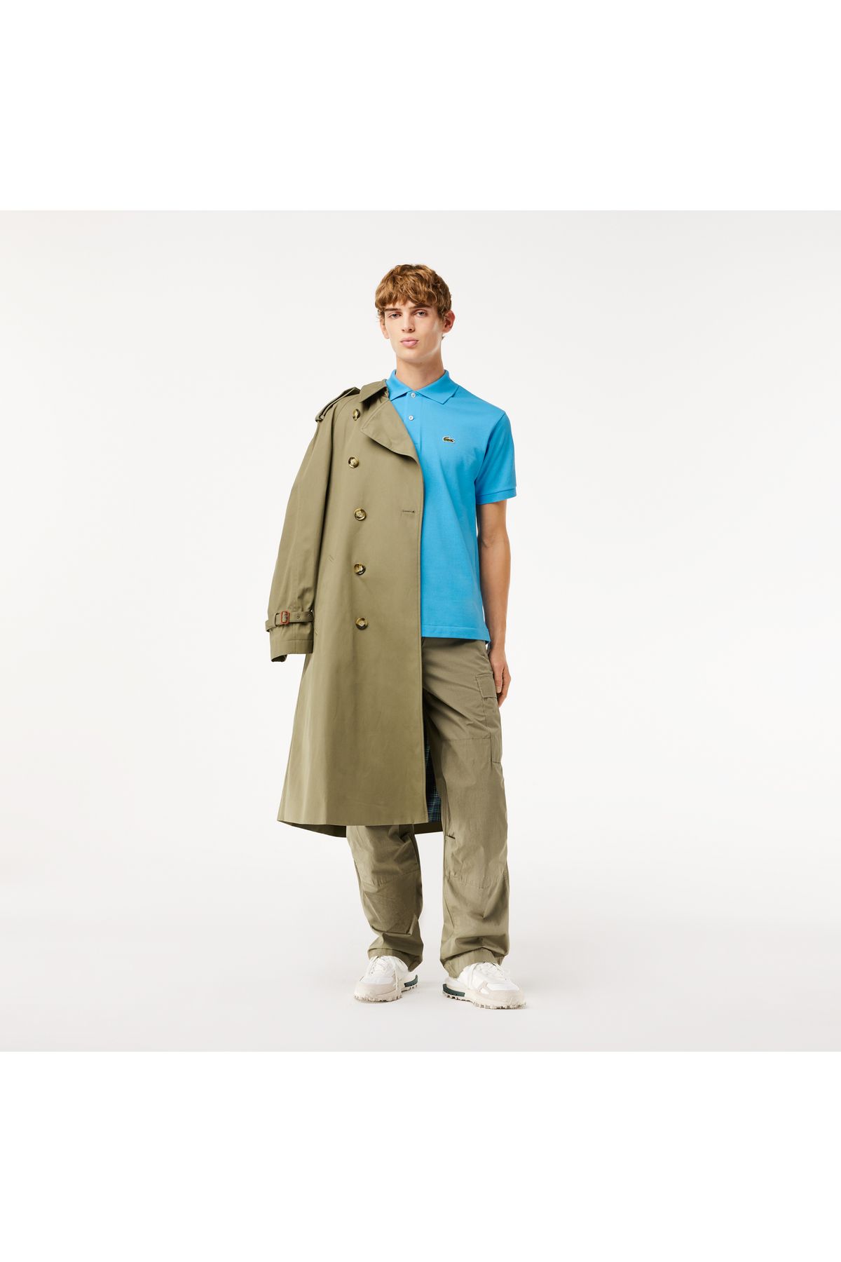 تی شرت یقه پولو آبی مردانه L.12.12 کلاسیک مناسب چوگان اورجینال Lacoste