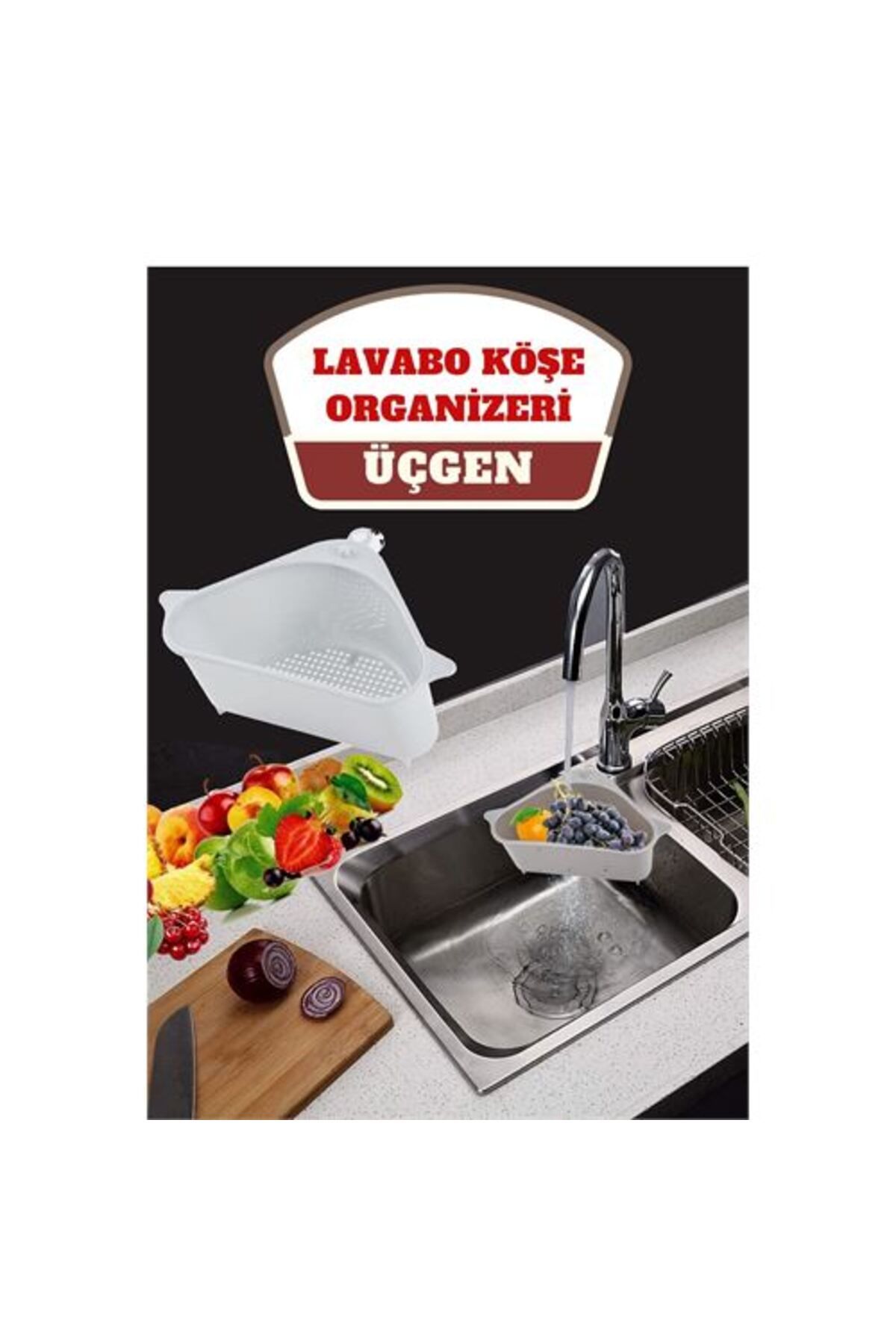 Ladesmedya ModaCar Barazza Üçgen Lavabo Köşe Süzgeçli Organizer BEYAZ