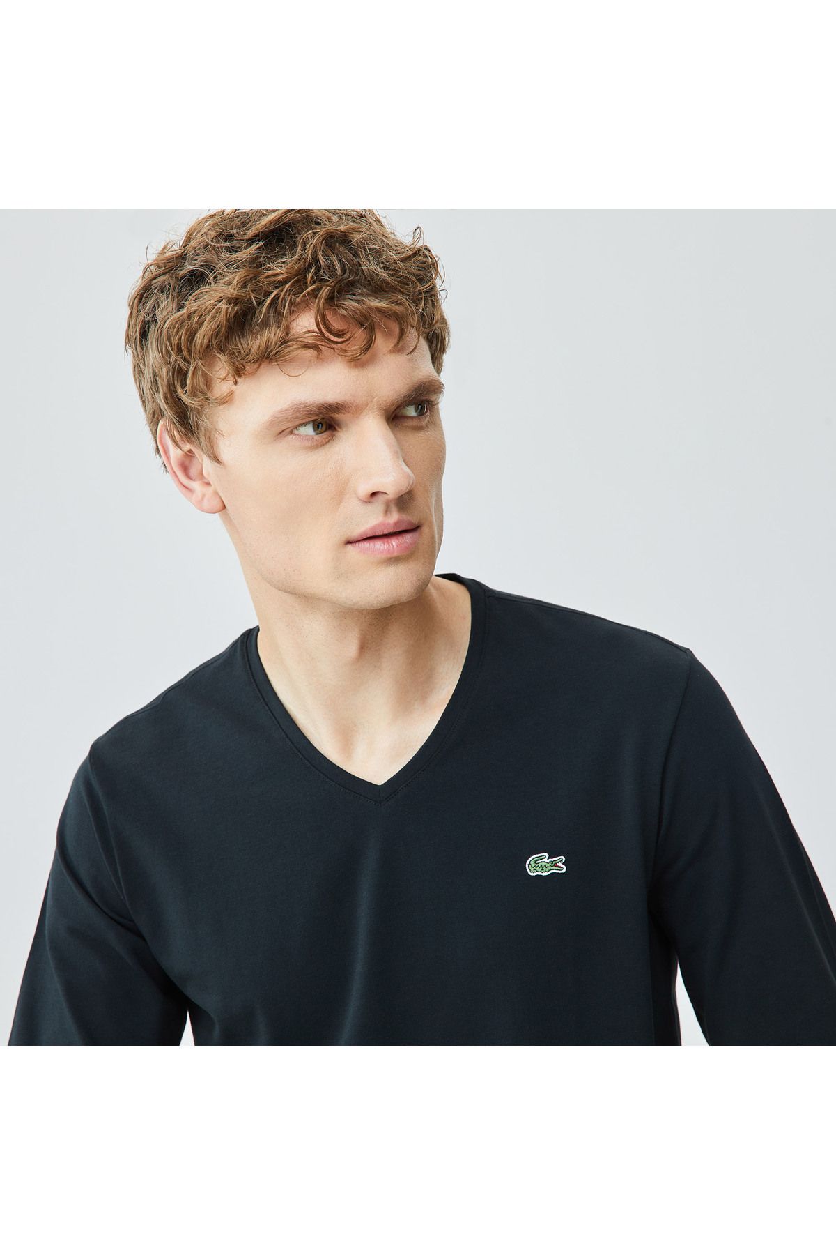 سویشرت مشکی مردانه تی شرت آستین بلند V Neck Lacoste