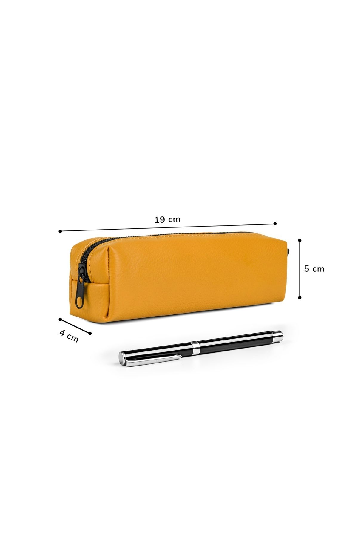 Gözde Proje-Faux Leather Mustard Yellow Pencil Case 3