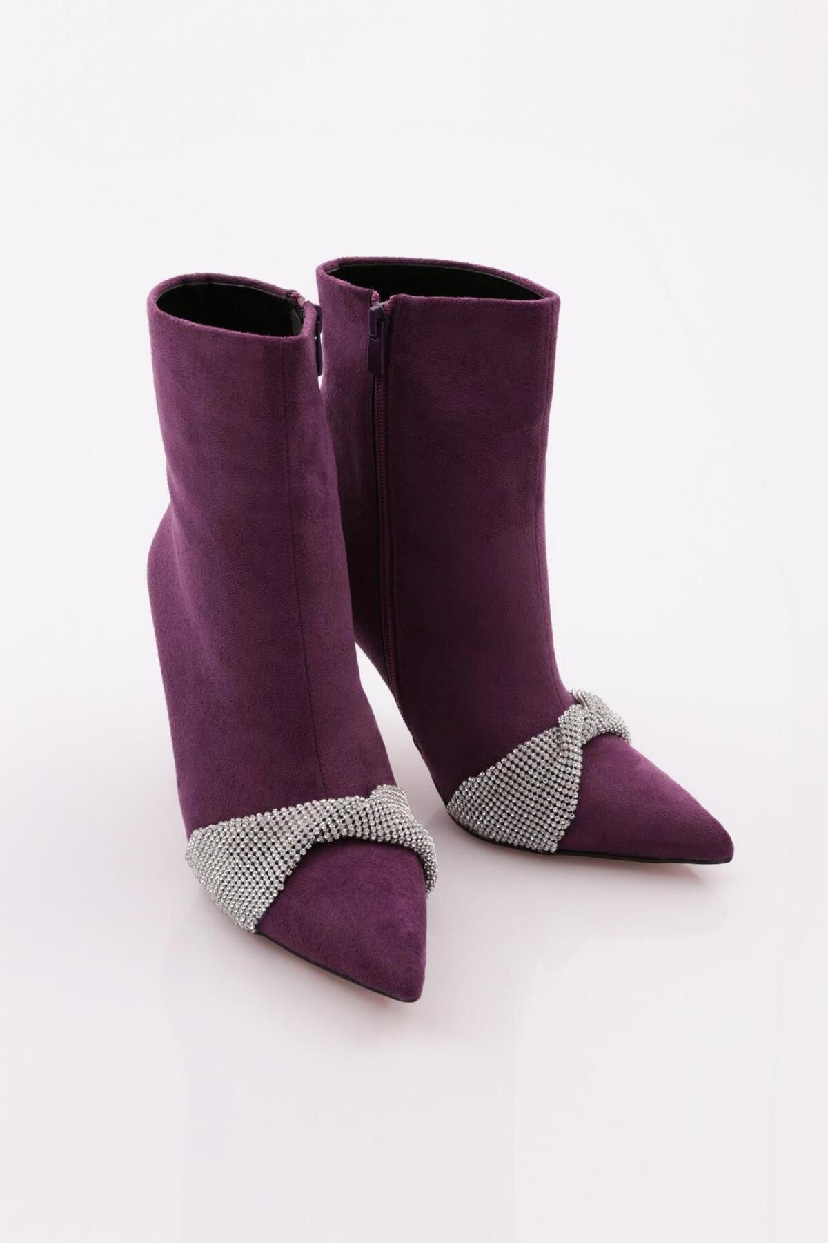 DGN-Purple Suede Women's Heeled Boots - 4869535 2