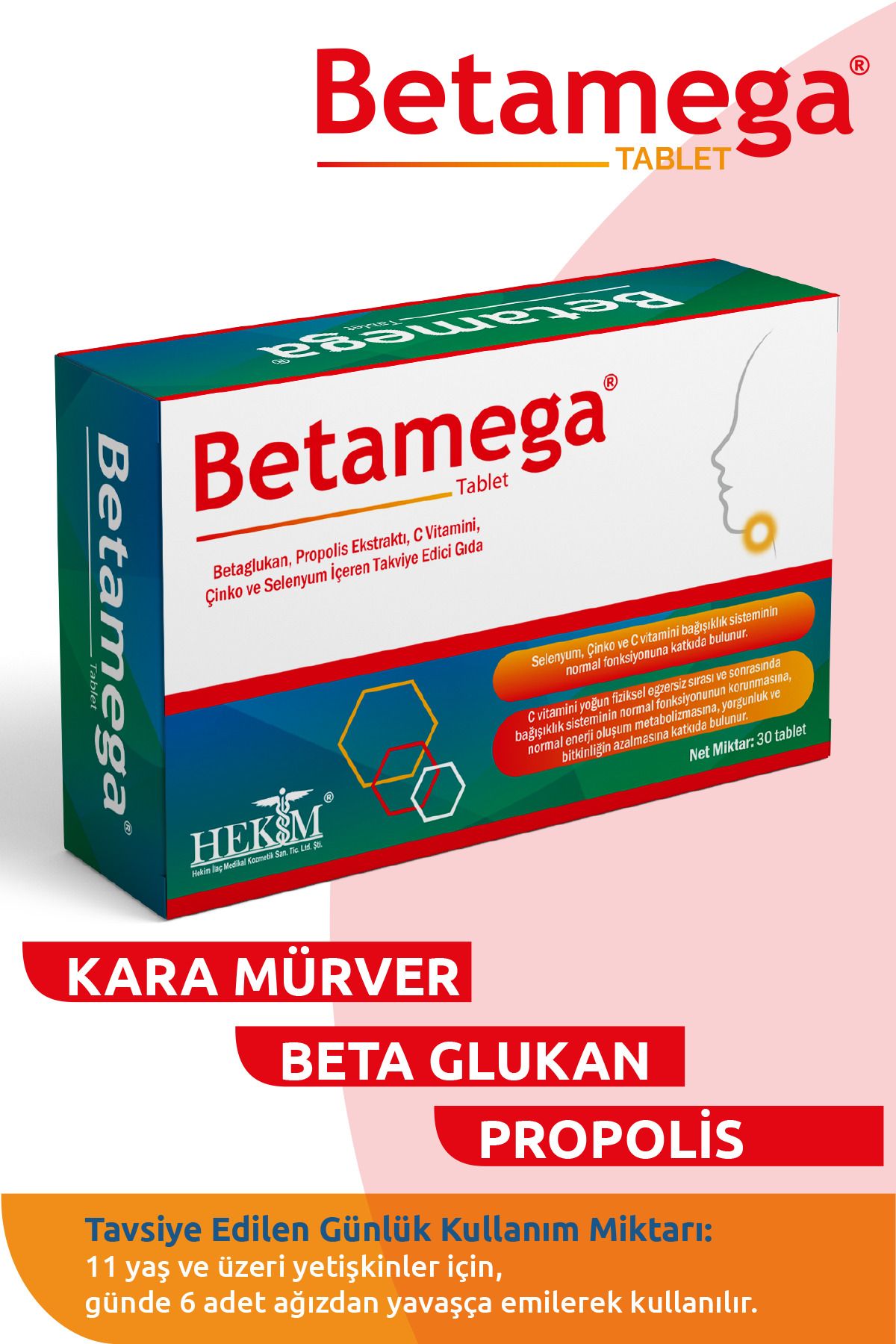 BETAMEGA Pastil - Kara Mürver, Beta Glukan, Propolis Içeren Pastil - 12 Adet