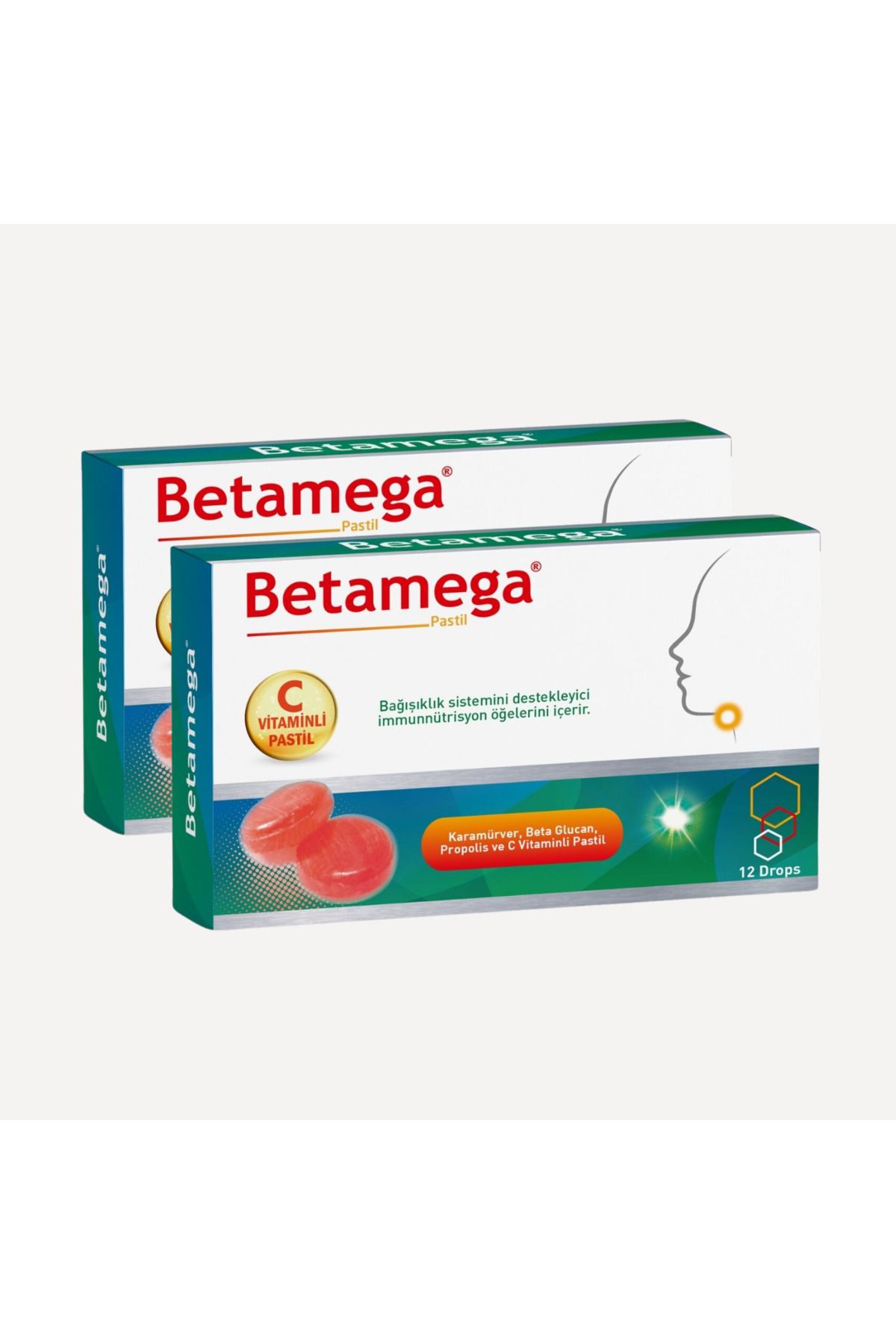 BETAMEGA Pastil 2'li Paket - Kara Mürver, Beta Glukan, Propolis Içeren Pastil - 12 Adet