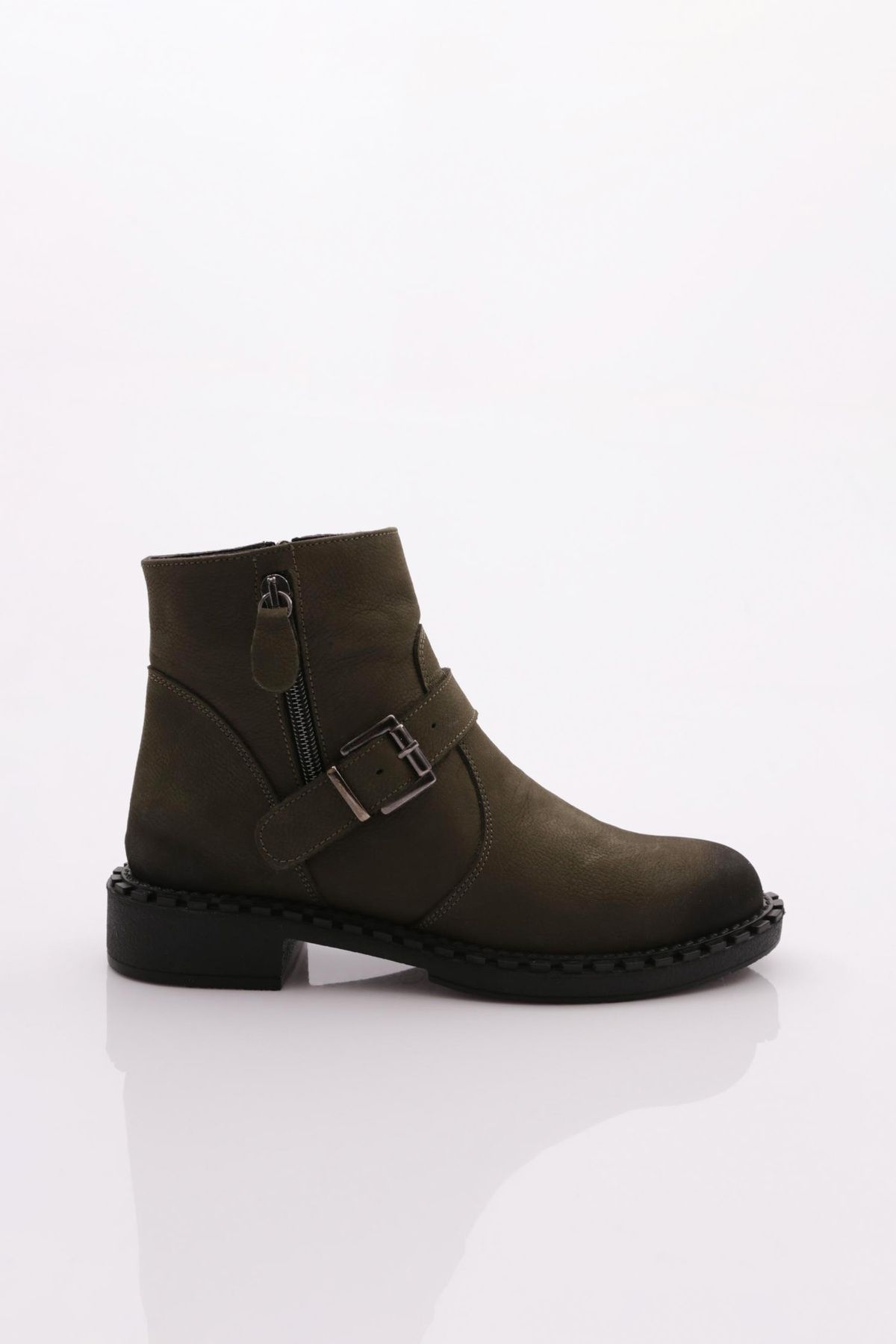 DGN-Women's Belt Lace-Up Boots Khaki Nubuck Genuine Leather 14935106 1