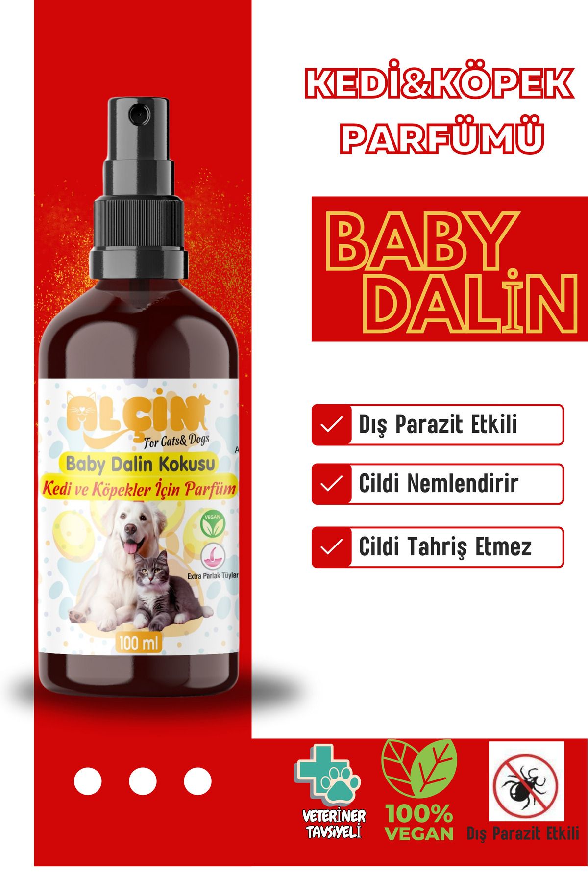 ALÇİN Kedi Ve Köpek Parfümü Parazit Karşıtı Içerikli Baby Dalin Kokulu 100 Ml. Cam Şişe