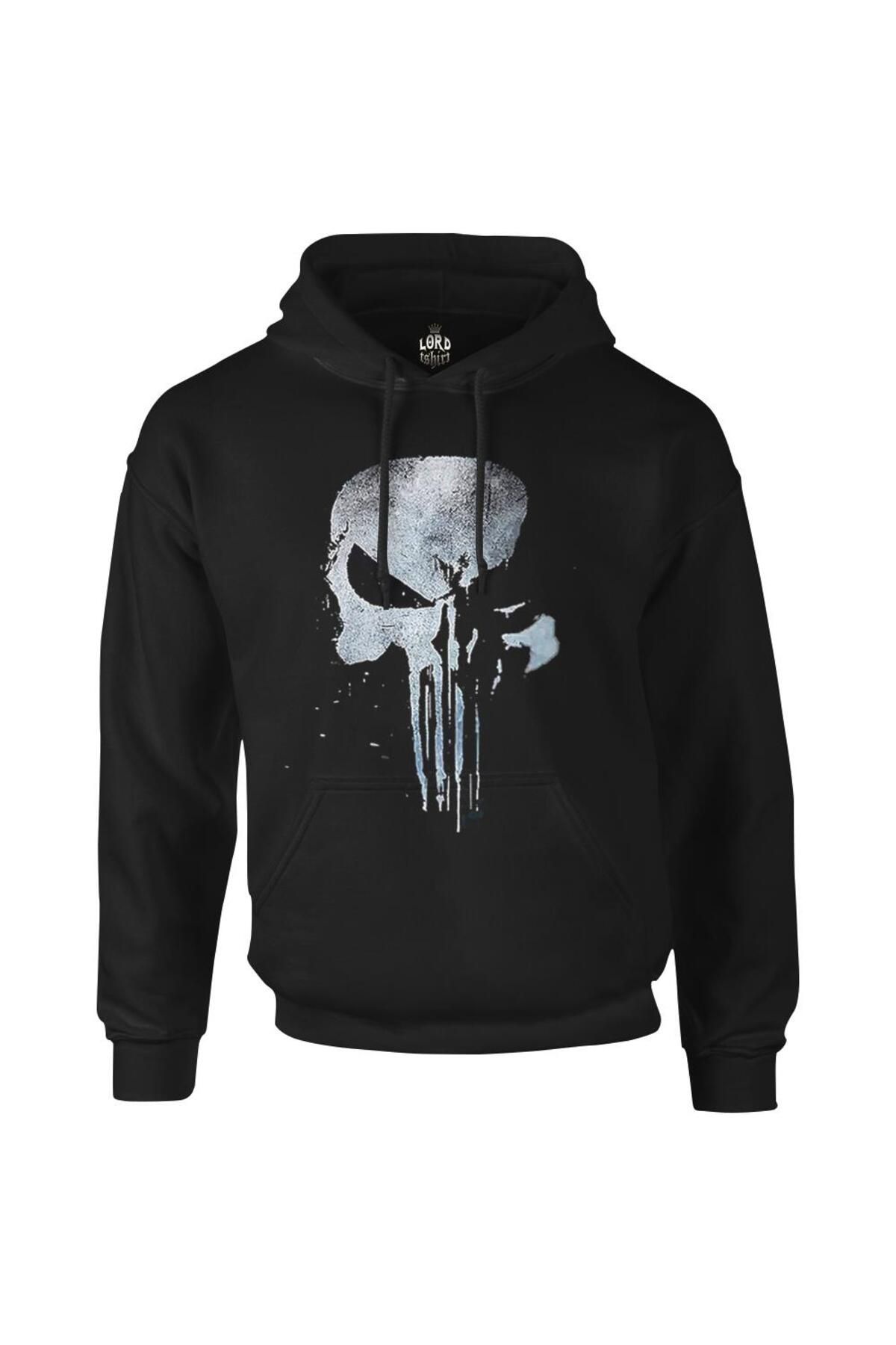 karikatürstore Punisher - Logo 2 Siyah Erkek Fermuarsız Kapşonlu