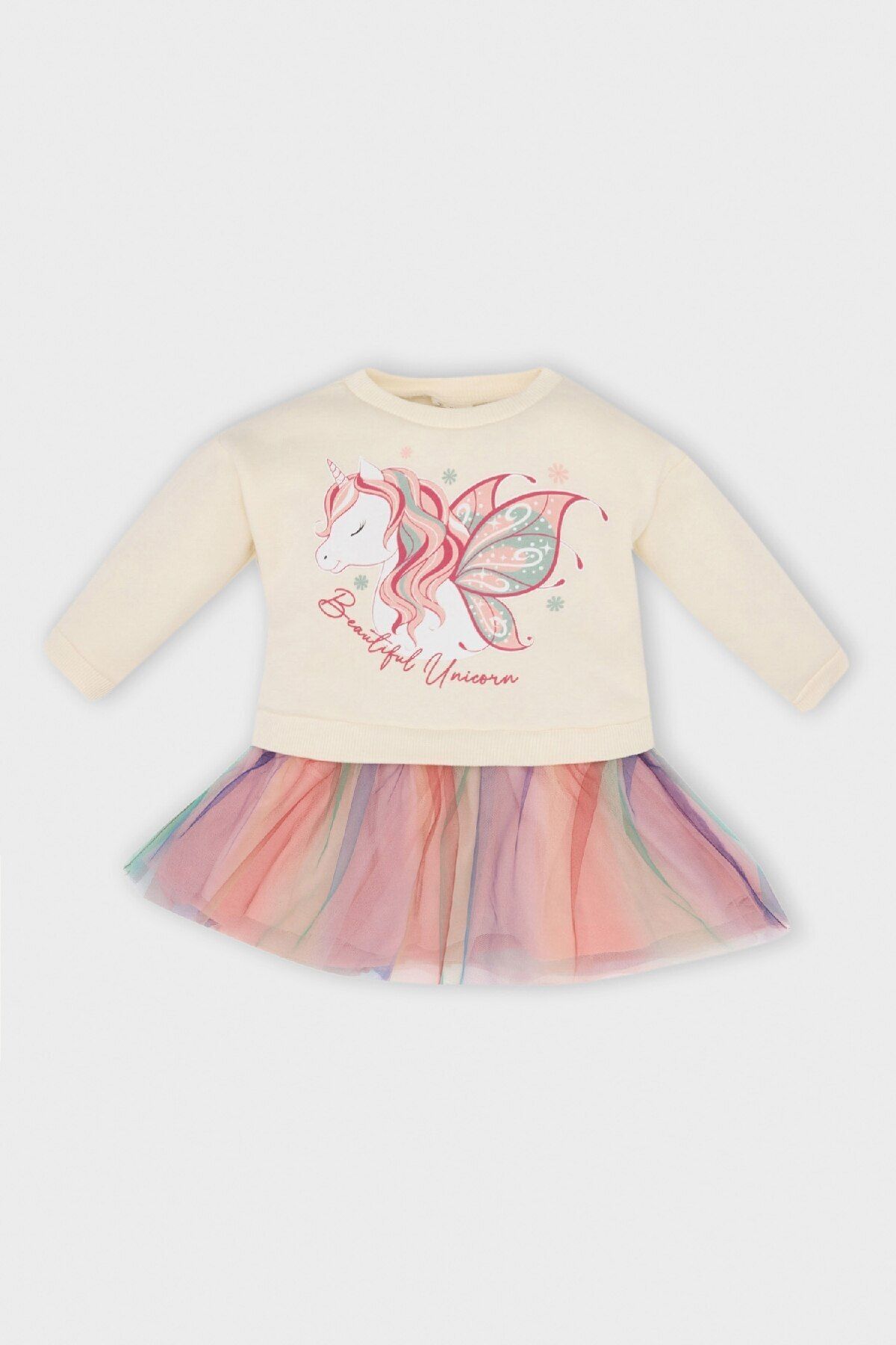 Kız Bebek Unicorn Baskılı Uzun Kollu Kalın Tütülü Sweat Elbise D5621a524wn - 1
