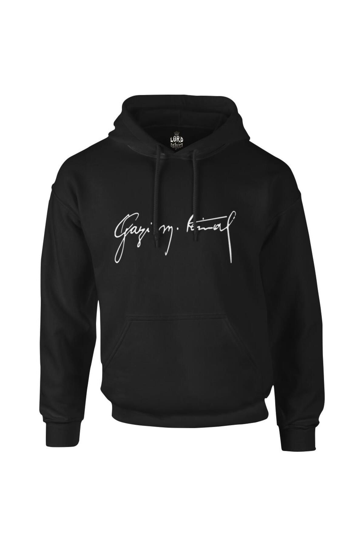 karikatürstore Atatürk - Gazi Mustafa Kemal Siyah Erkek Fermuarsız Kapşonlu
