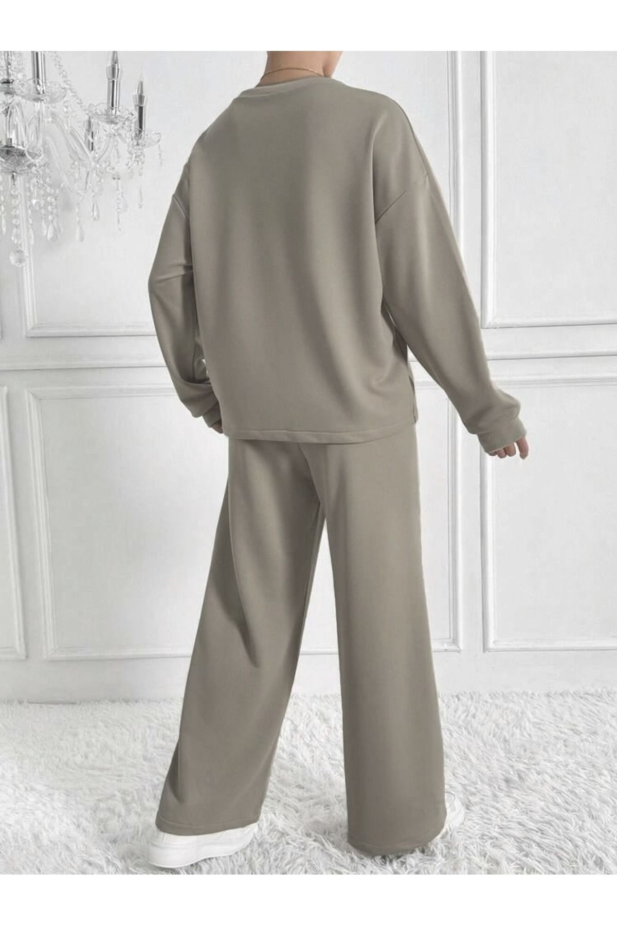 MANCY-Women's Large Size Crew Neck Leg Stitching Detail 3 Thread Hijab Double Set 2