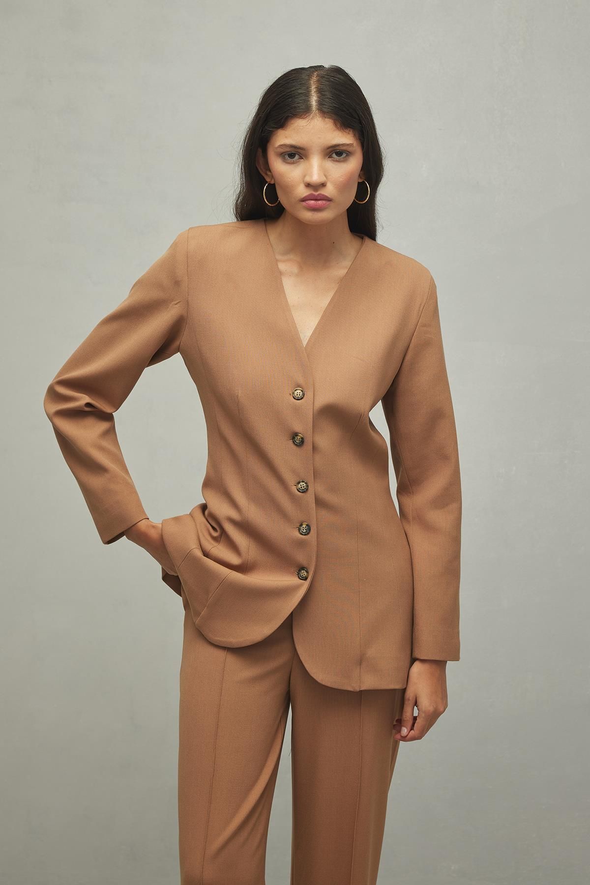 Fahhar-Camel Collar Jacket 2