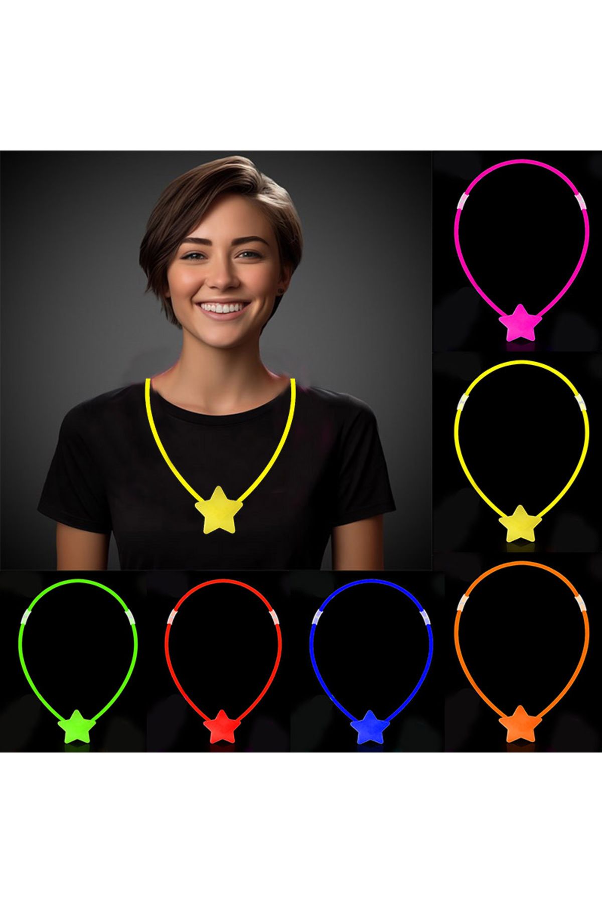 OEM Glow Stick Yıldız Kolye - Glow Kolye - Glow Stick Partisi Yıldız Kolye 6 Adet (5024)