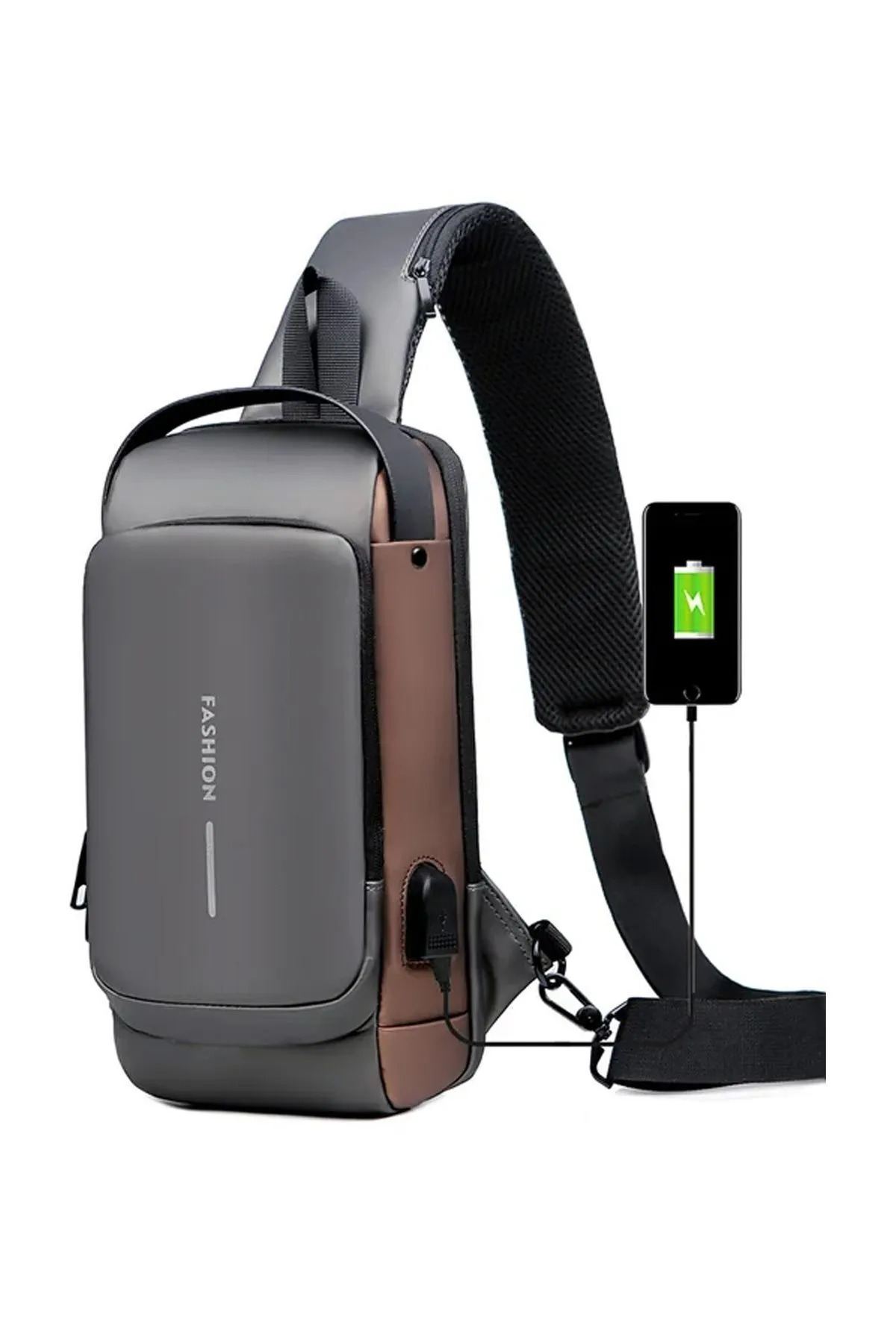 7K  USB Şarj Portlu Fermuar Kilitli, Powerbank Bağlantılı Omuz ve Göğüs Çantası - Görsel 3