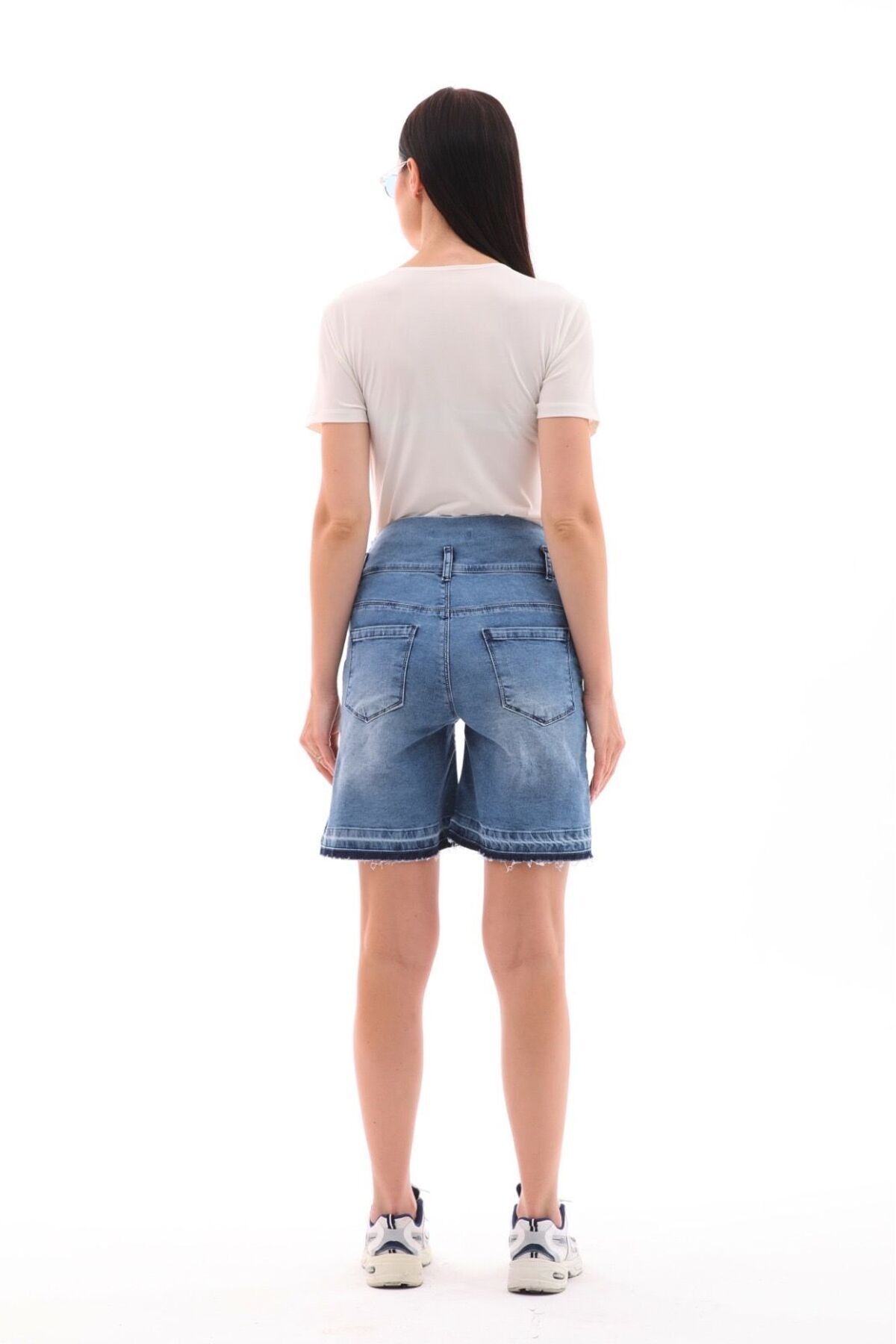 BIG LESSON-Flexible and Adjustable Waist - Seamless Leg Blue Shorts Maternity Random 3