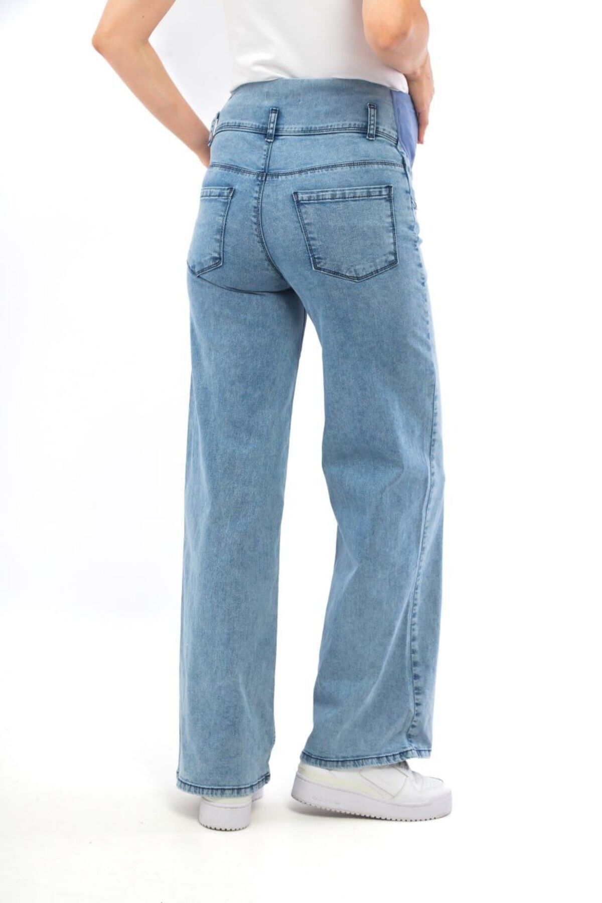 BIG LESSON Hamile Esnek Karın Bantlı Beli Ayarlanabilir Geniş Paça Kot Pantolon Mavi fotoğrafı 2 (önizleme)