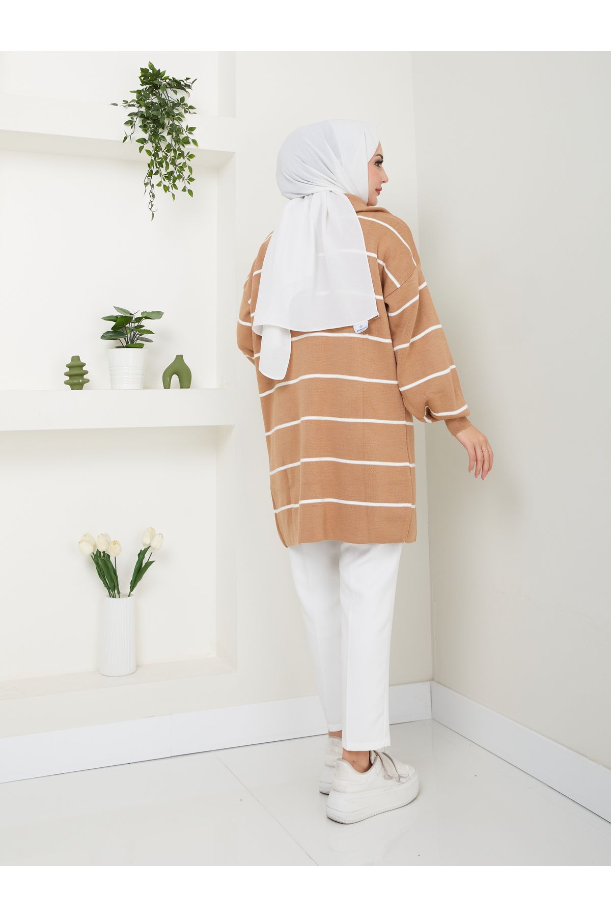 VOLT CLOTHİNG-Women's Striped Zippered Knitwear Tunic 4