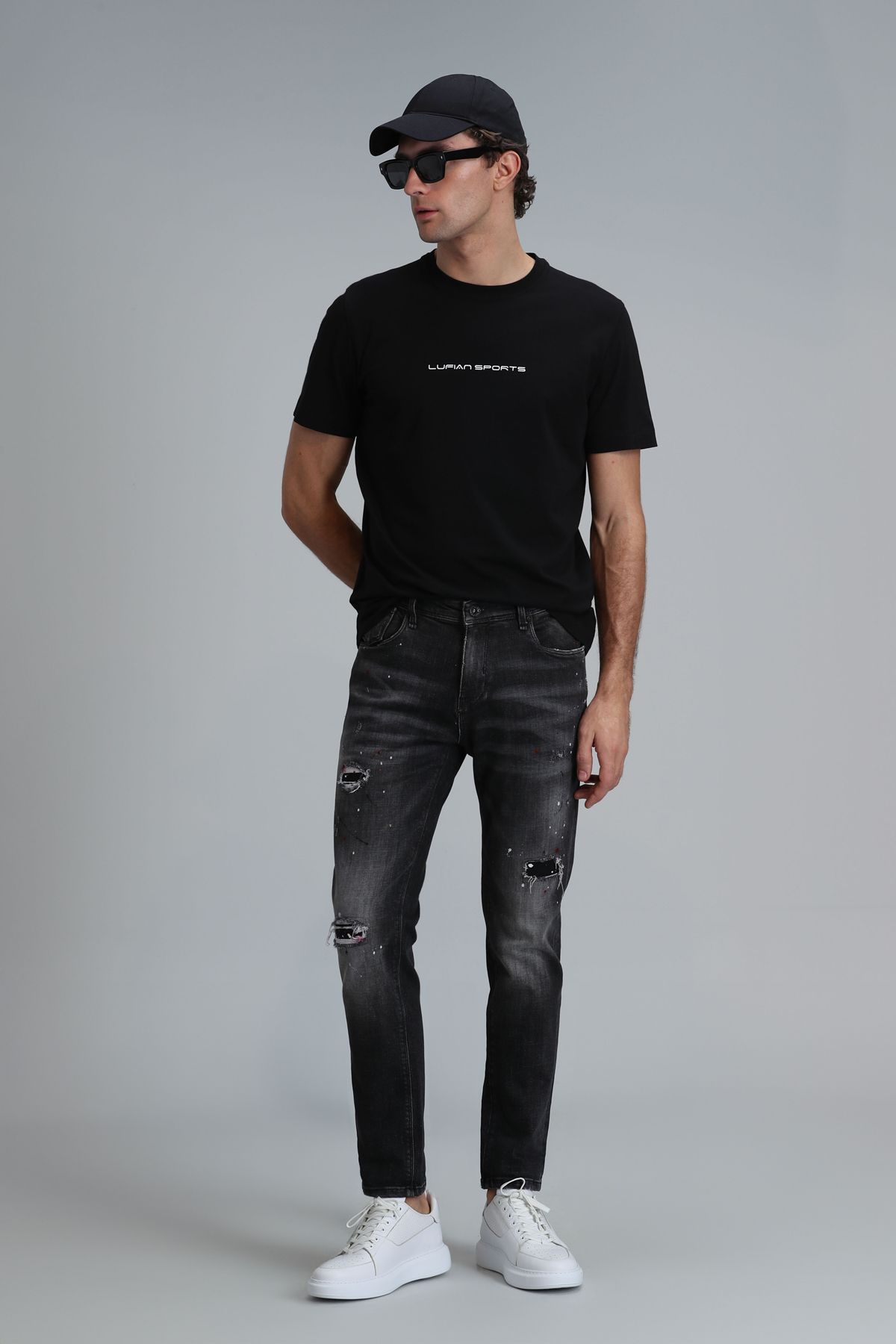 Lufian-Pánské černé kalhoty Slim Fit Lotus Smart Jean 4