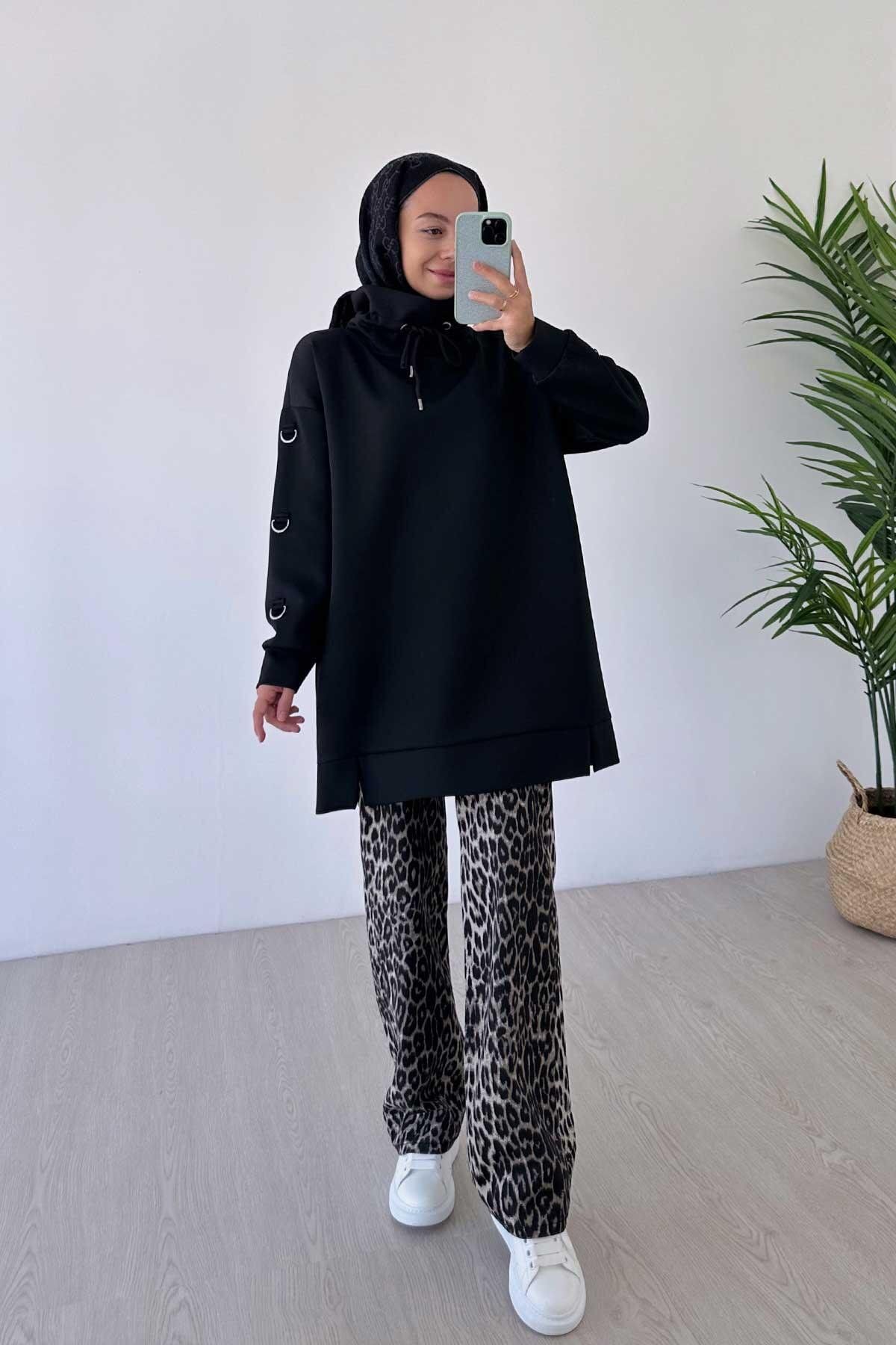 Ka Hijab-Leopard Pattern Trousers - Black 4