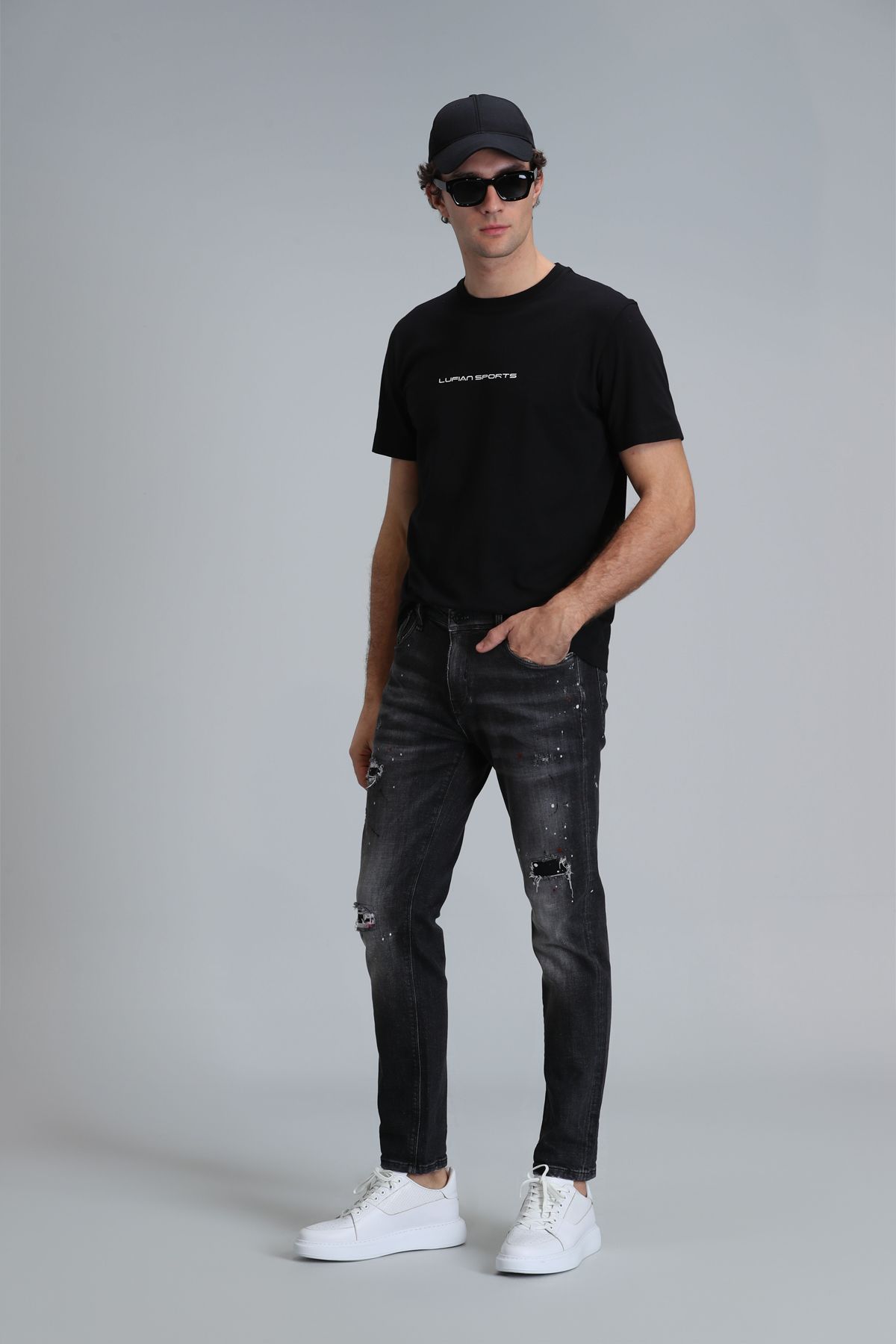 Lufian-Pánské černé kalhoty Slim Fit Lotus Smart Jean 3