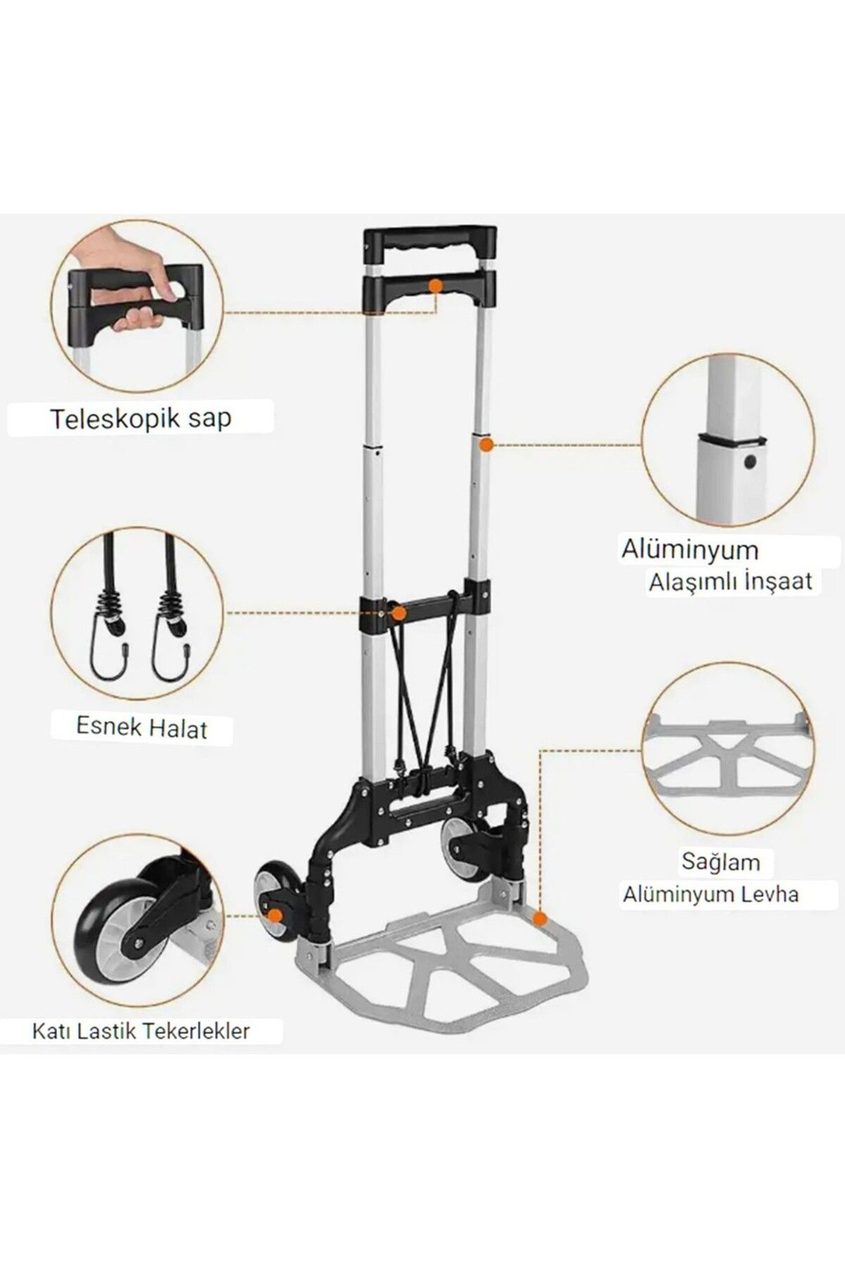 Kılıçaslan Camp Katlanır Portatif Taşıma Aracı Koli  Paket El Arabası80 Kg Kapasiteli Askı Aparatl