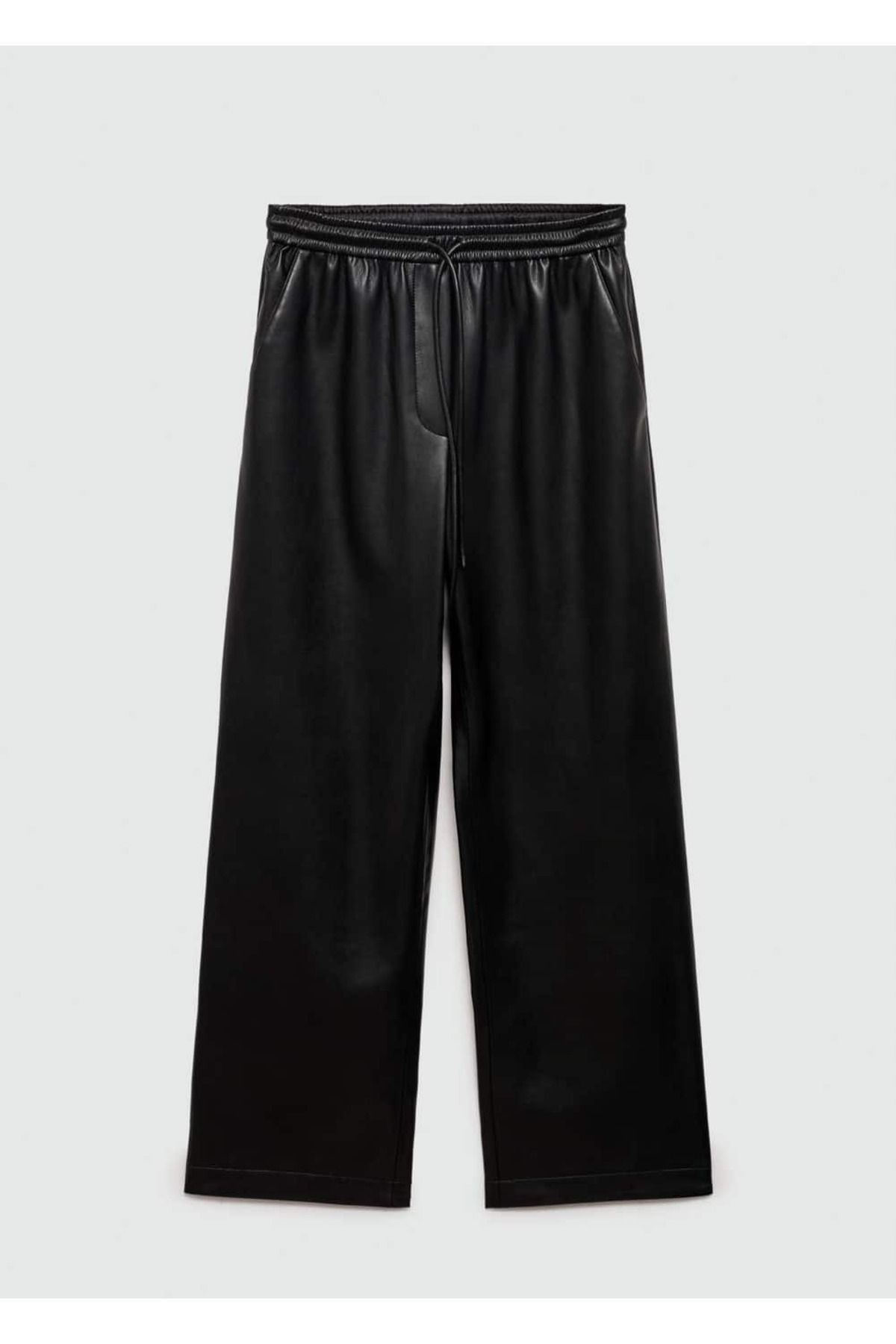 MANGO Woman-Leather look elastic waist pants 3