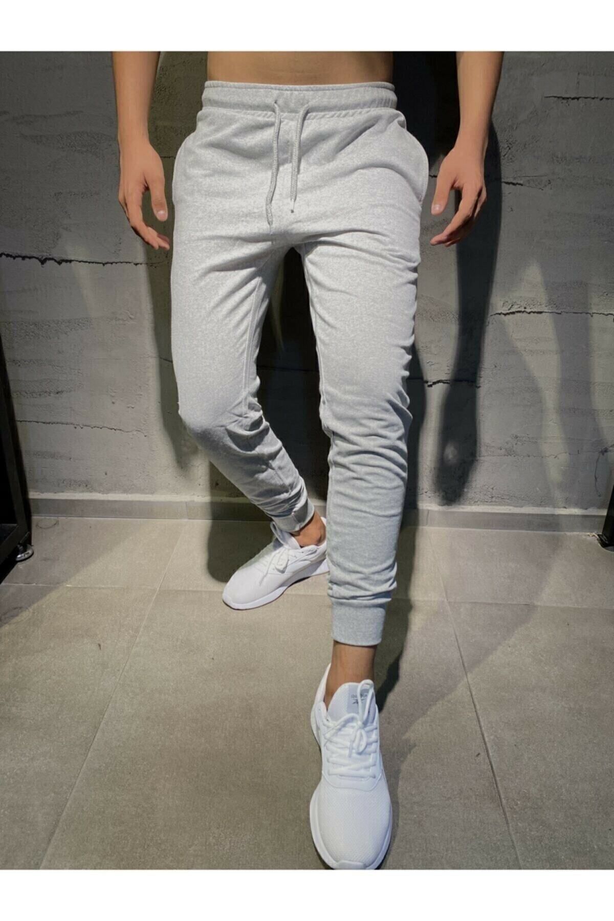 Relax family xf Erkek Gri Eşofman Altı Jogger Dar Paça Pamuklu Slim Fit