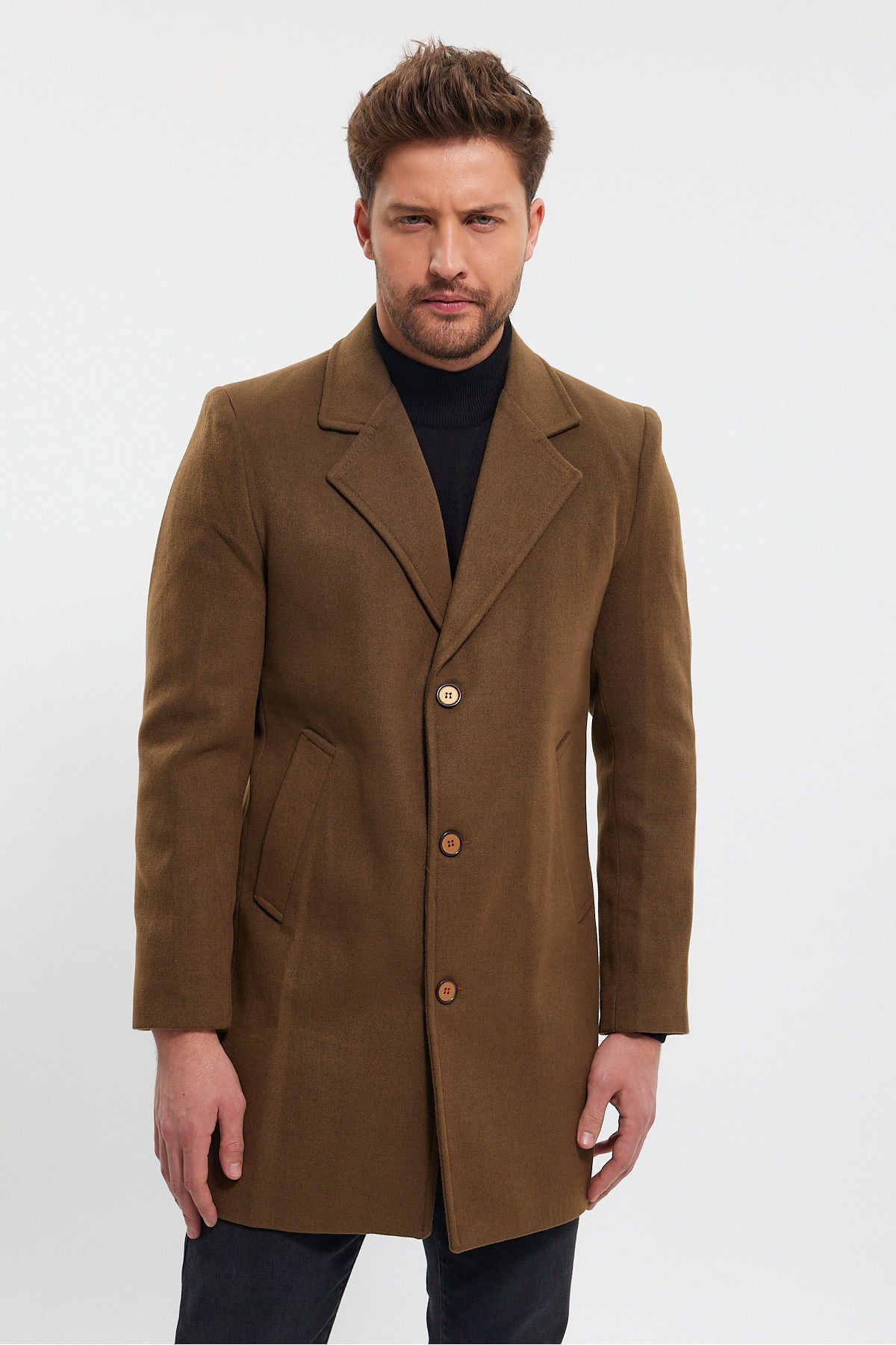 TREND KOMBİN-Men's Tan Jacket Collar Fit Stamp Coat 5