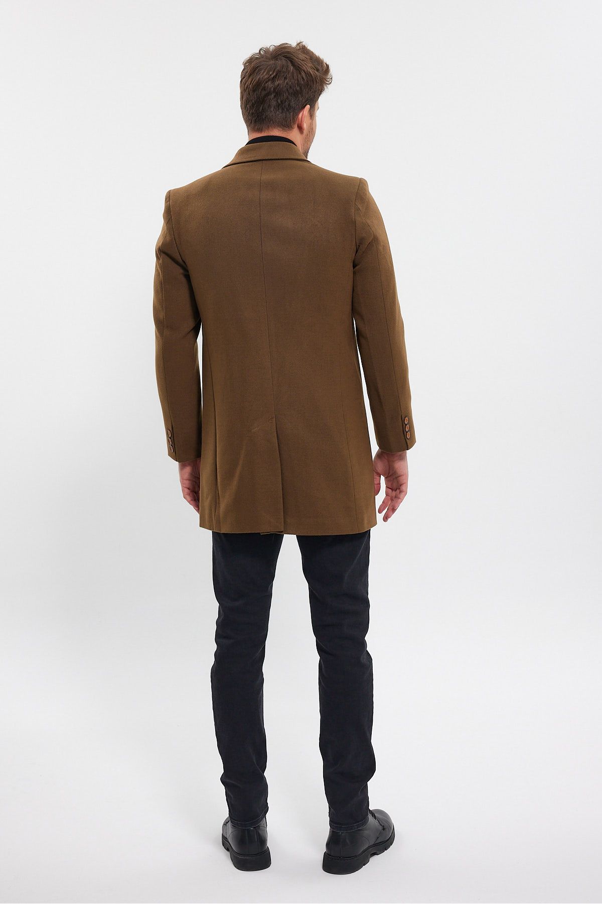 TREND KOMBİN-Men's Tan Jacket Collar Fit Stamp Coat 7